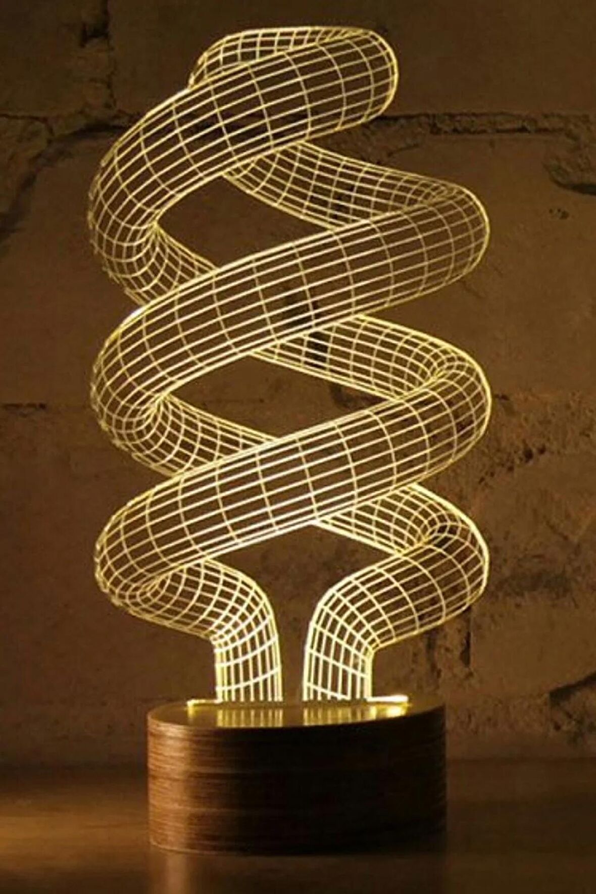 Spiral Figürlü Dekoratif Hediye Led Masa Lambası | 7 Işık Rengi | Ahşap Taban