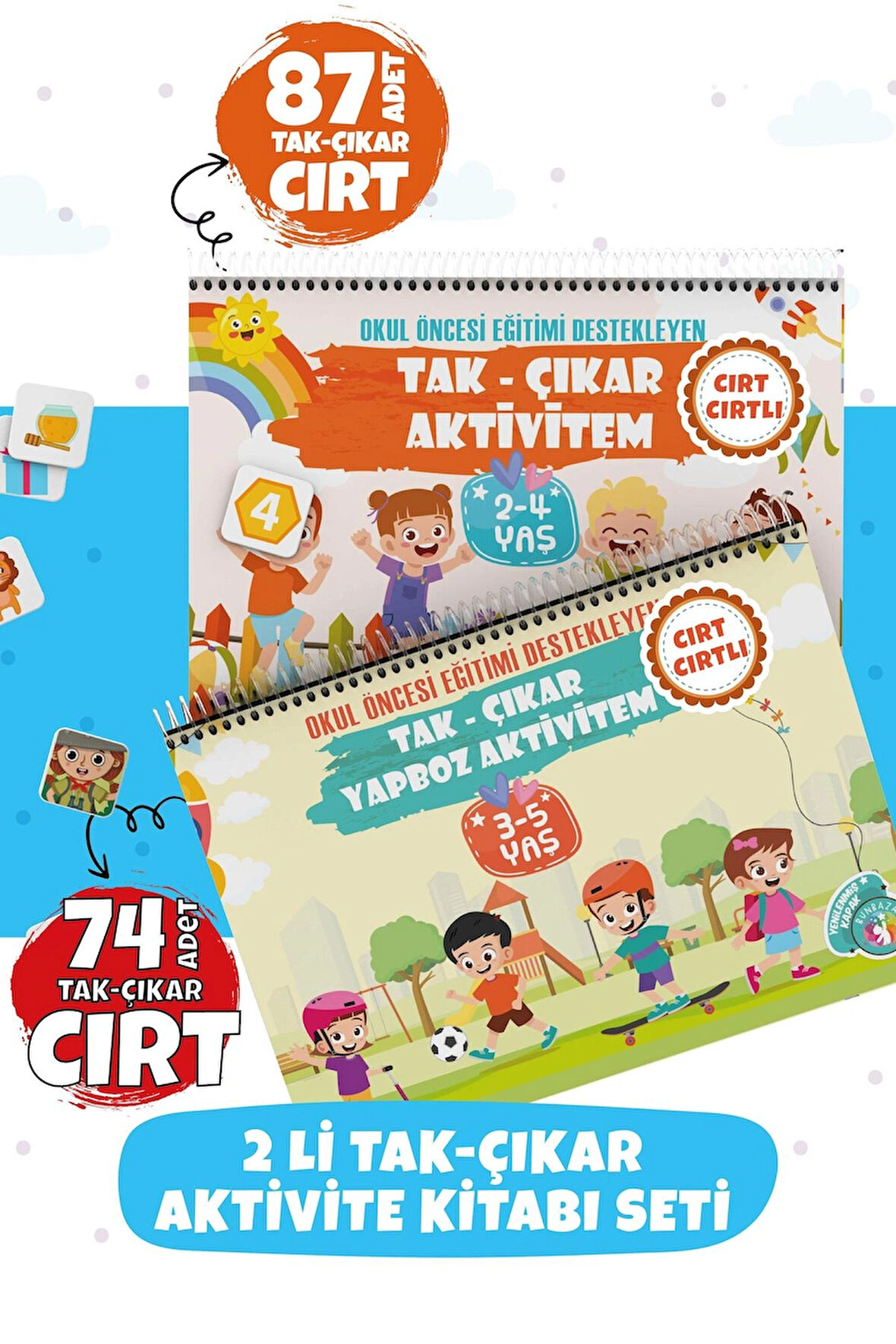 Bunbaza Tak-Çıkar Cırtlı 2 Li Set Aktivite Kitabım 2-4 Yaş 87 Adet Cırt Ve 3-5 Yaş Yapboz 74 Adet Cırtlı