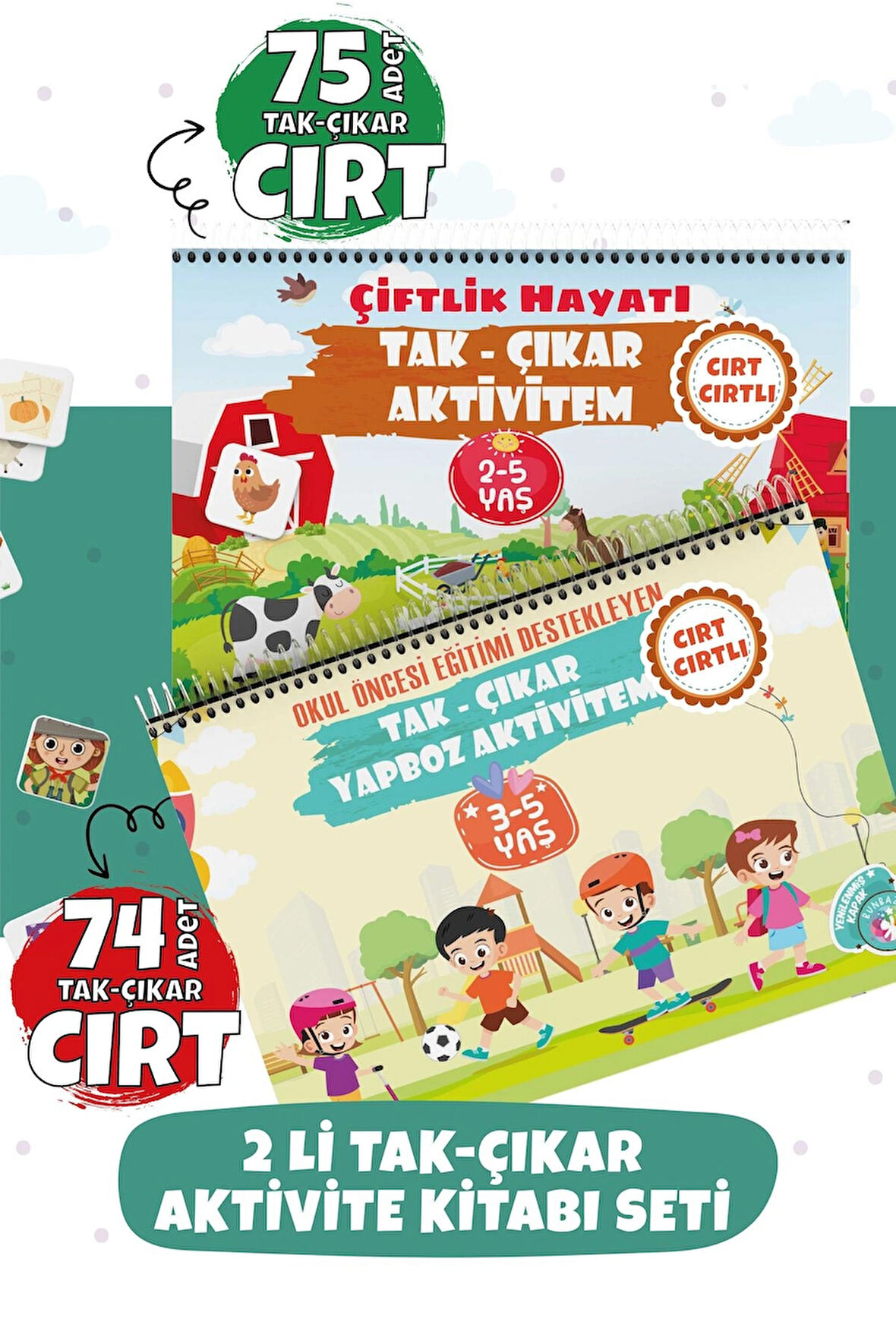Bunbaza Tak-çıkar 2 Li Set Aktivite Kitabım Çiftlik Hayatı 70 Adet Cırt Ve 3-5 Yaş Yapboz 74 Adet Cırtlı