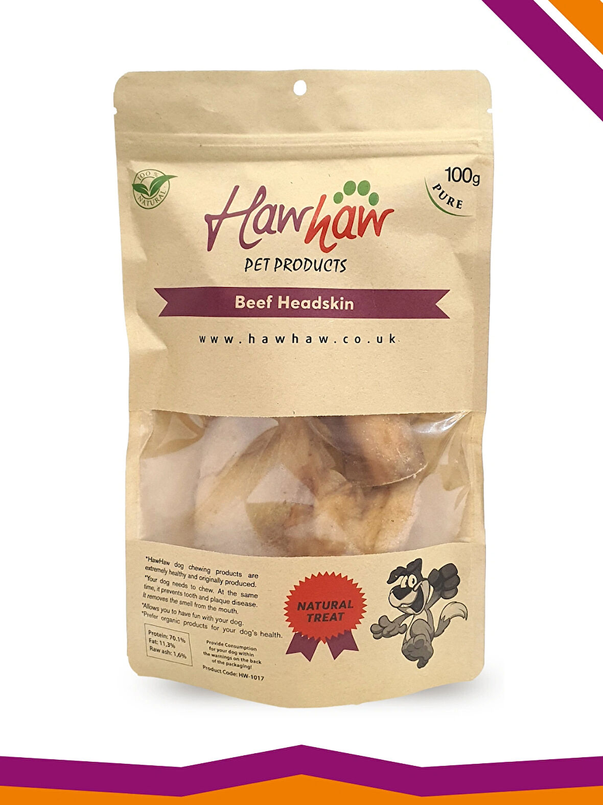 Hawhaw Dana Kafa Derisi %100 Naturel Köpek Çiğneme Ödül Maması 100 Gr.