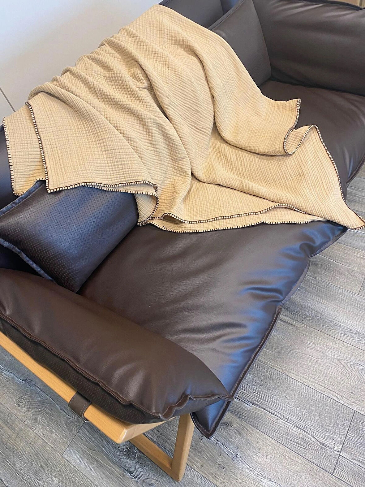 Joy %100 Pamuk 4 Kat Müslin Throw TV Battaniyesi & Koltuk Şalı Gold Bej