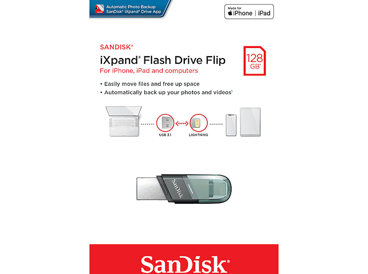 iXpand Flash Drive 128GB Type A + Lightning Taşınabilir USB Bellek Gri