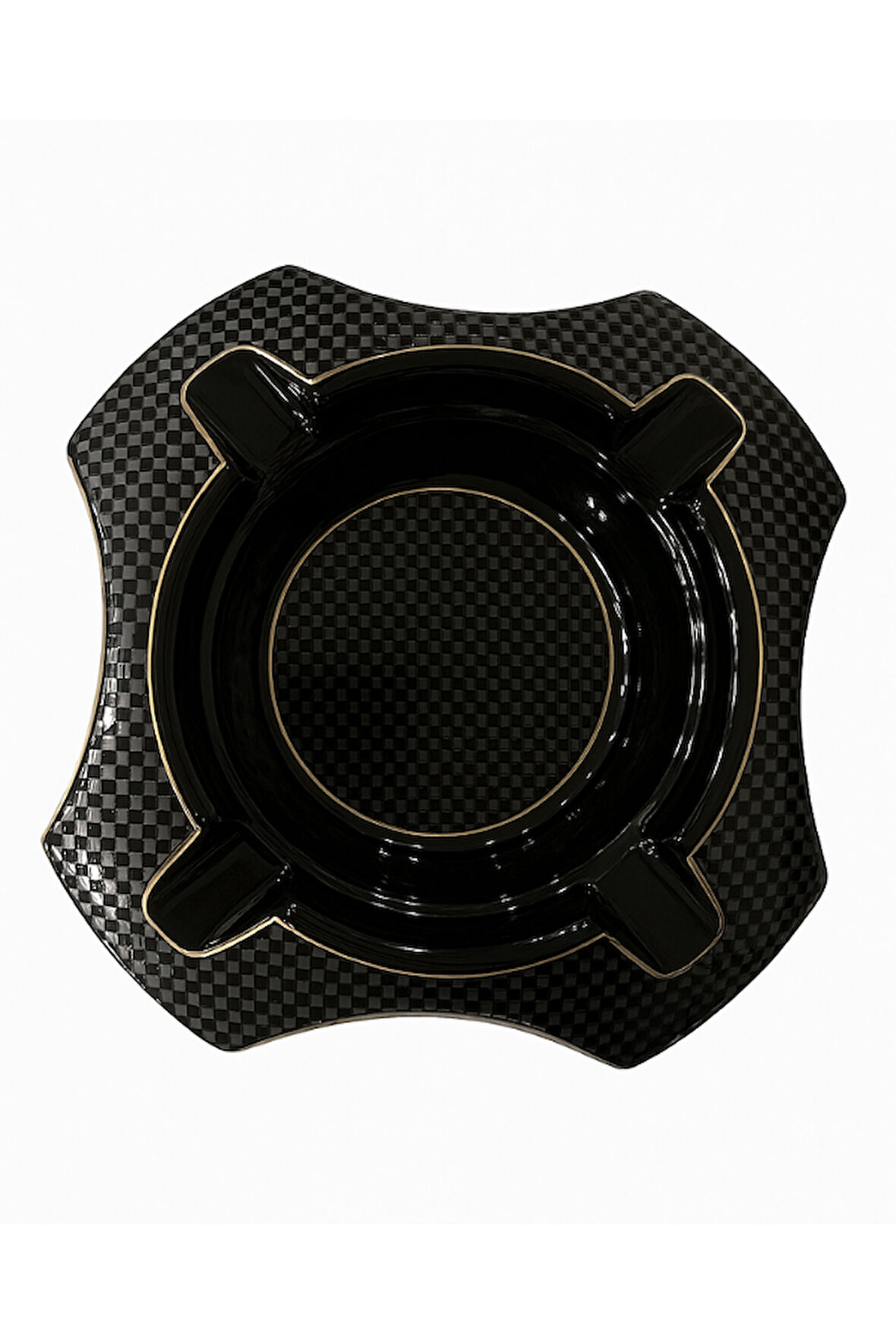 Parmida Karbon Desenli Siyah Porselen Dörtlü Puro Küllüğü