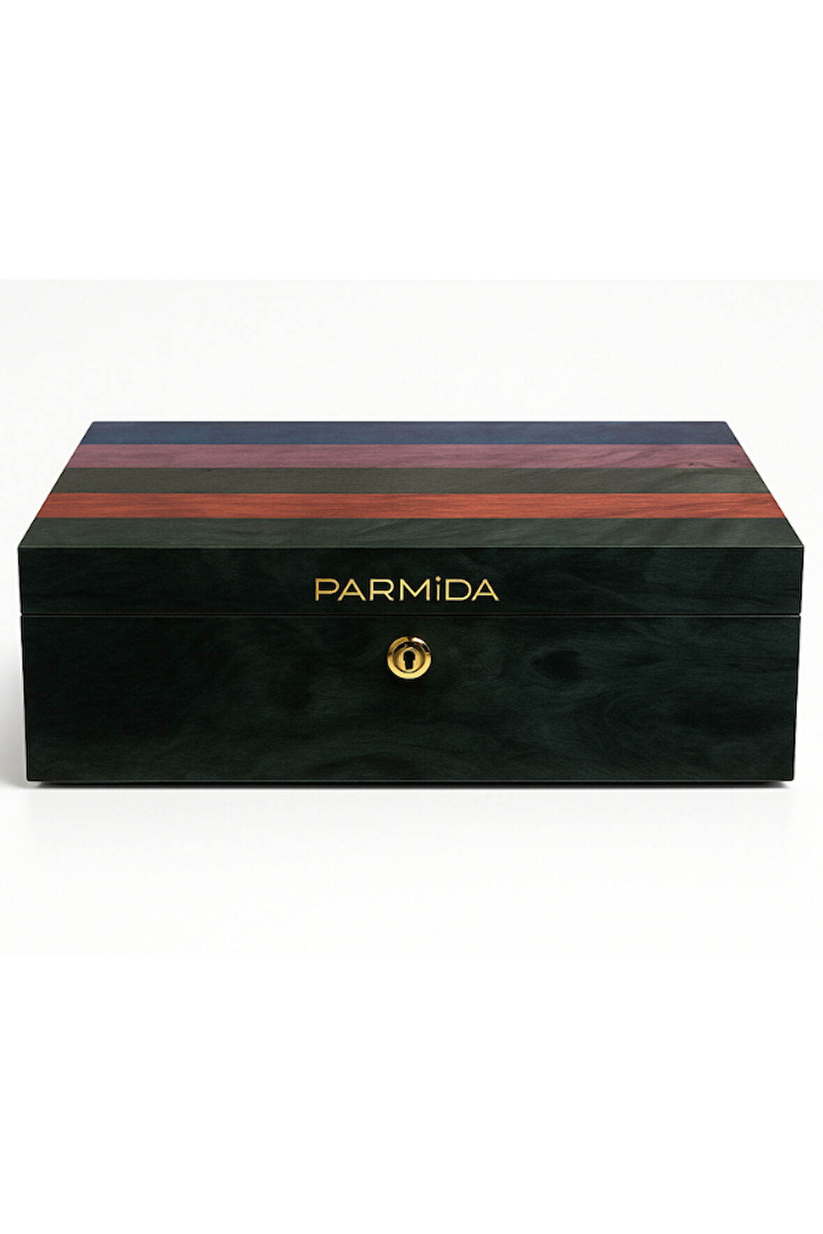 Parmida Çizgi Desenli Ahşap Sedir Humidor Puro Kutusu
