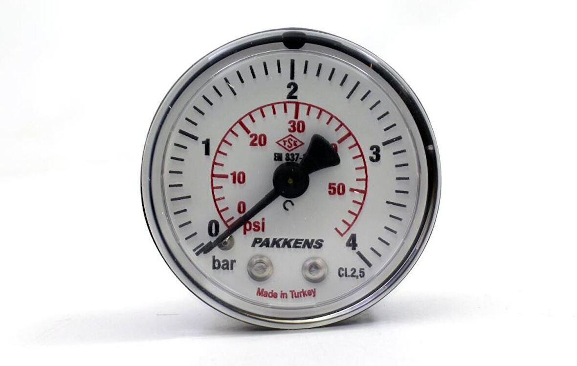 Pakkens 0-4 Bar 63 mm Arkadan Bağlantılı Kuru Manometre G 1/4 inç