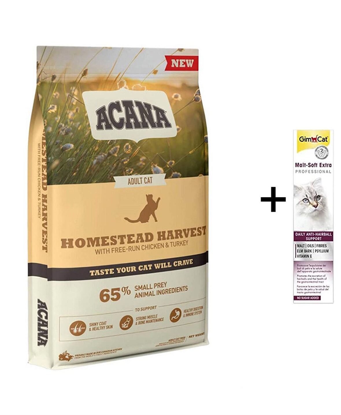 Acana Homestead Harvest Tavuk Ördek ve Hindili Yetişkin Kedi Maması 1,8kg + (Gimcat Malt Extra 100 g)