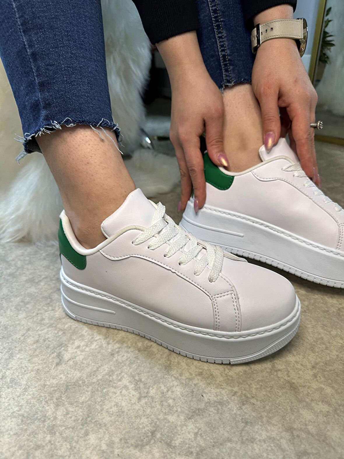 Günlük Kadın Sneaker Bağcıklı Hafif Kalın Yüksek Tabanlı Leopar Detaylı Yürüyüş Spor Ayakkabı 065