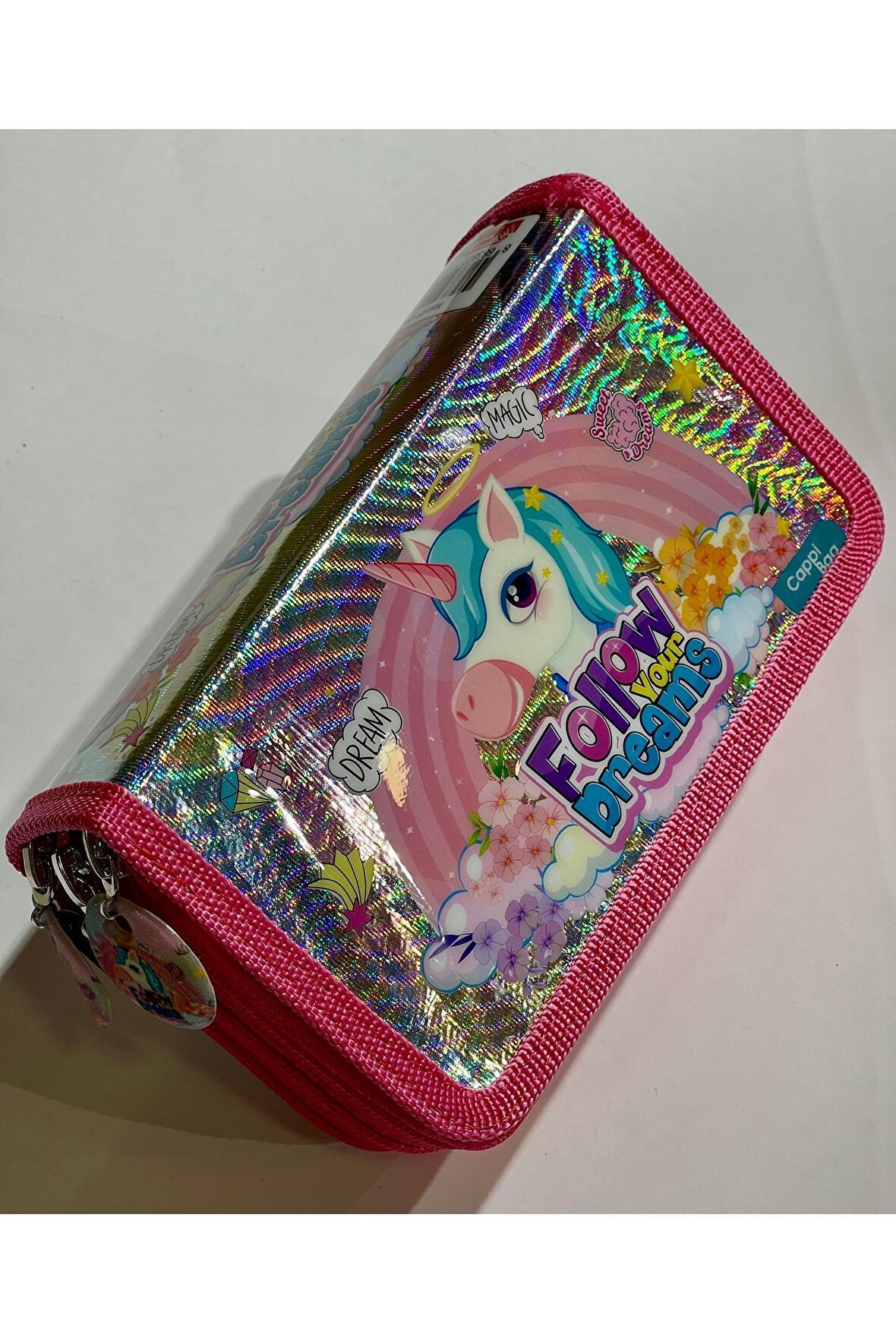 Cappi Bag Unicorn Dream Rüya Pembe Parlak 3 Fermuarlı Bölmeli Çocuk Okul Kalem Kutusu 19x11x6cm