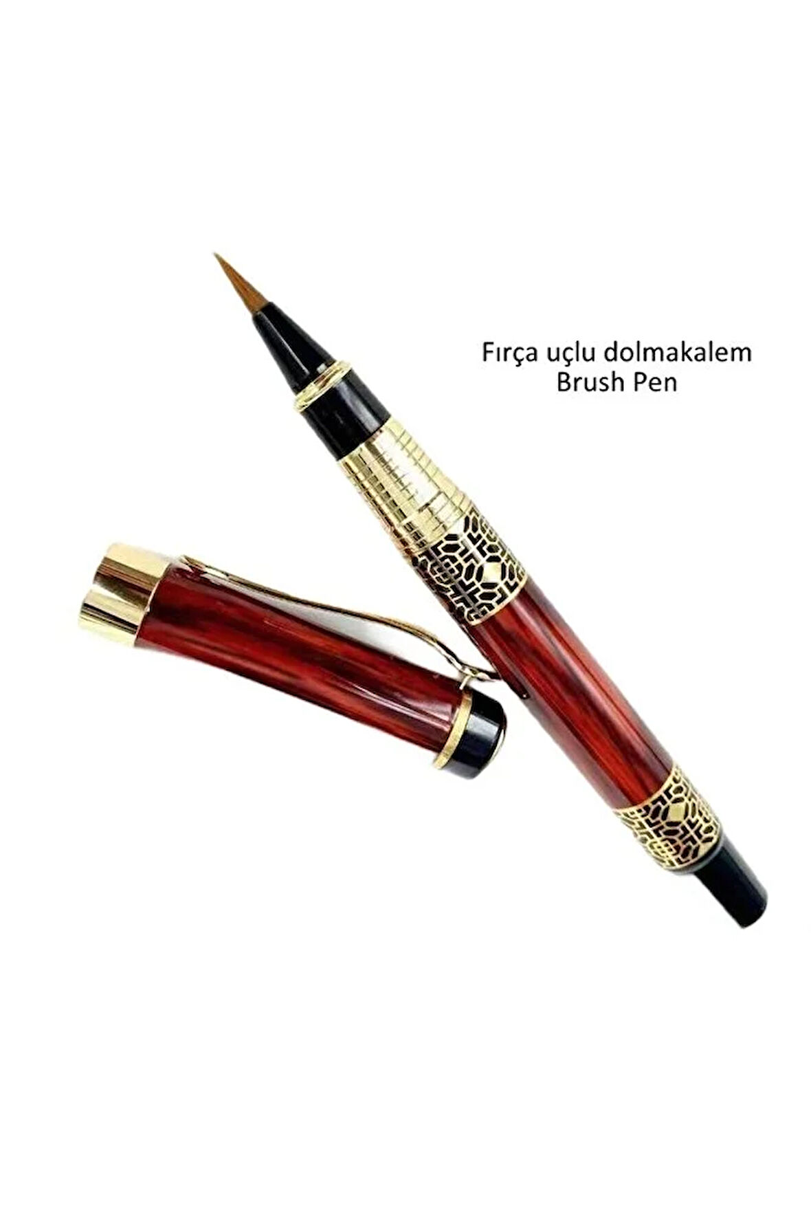 Fırça Uçlu Dolma Kalem, Brush Pen, Kurt Kılı, Hazneli, Kırmızı-çini, Seramik Tahrir Fırçası No:1