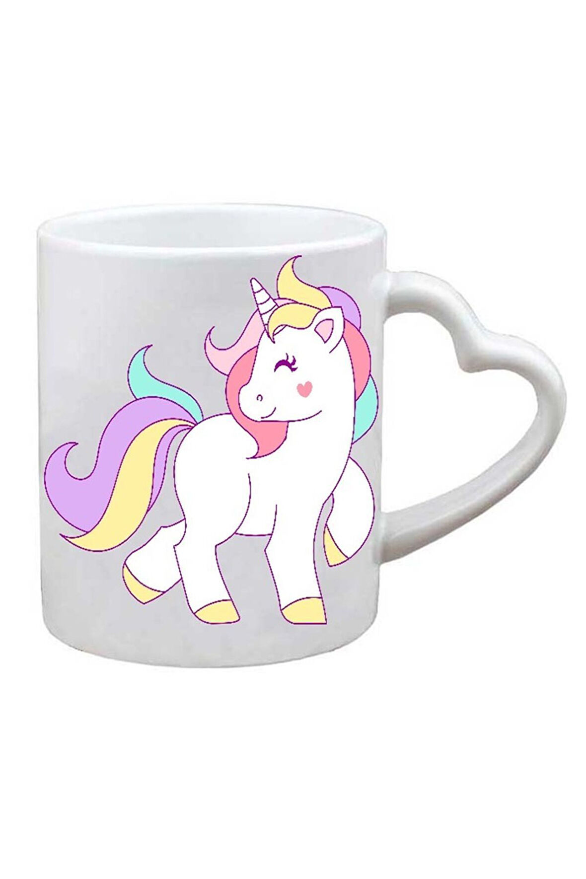 Kişiye Özel Unicorn T Kulplu Kalp kulplu Gülen Yüz kulp Süblimasyon Baskılı Porselen Kupa Bardak Kalpli Kulp