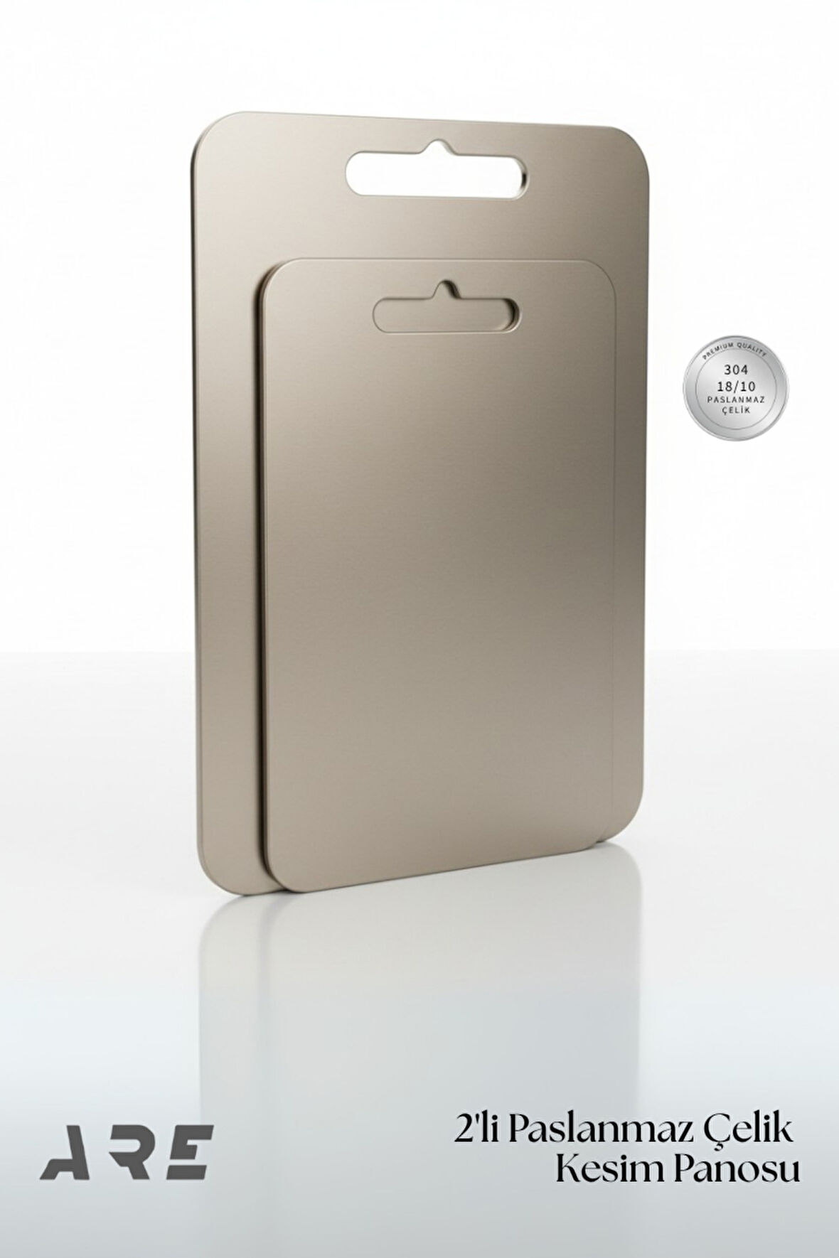 2'li Paslanmaz Çelik Kesme Doğrama Tahtası Seti–Gıda Temasına Uygun,