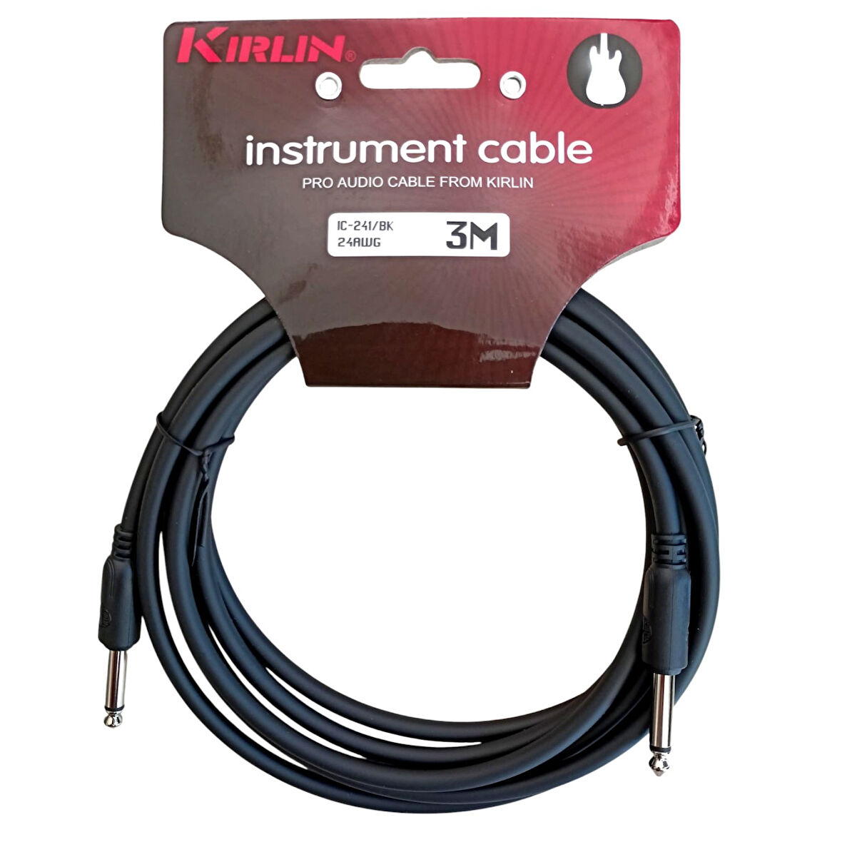 Kirlin IC-241-3M BK Gitar Kablosu 3 Metre Enstruman Kablosu 24 AWG 1/4 MONO PLUG