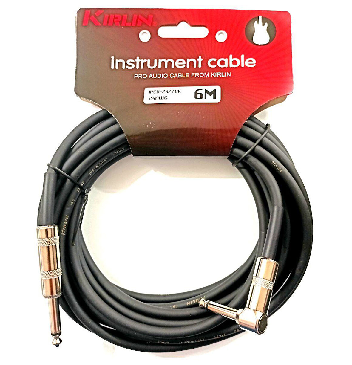 Kirlin IPCV-242B-6M-BK Enstrüman Gitar Kablosu L Açılı Kablo 6 Metre