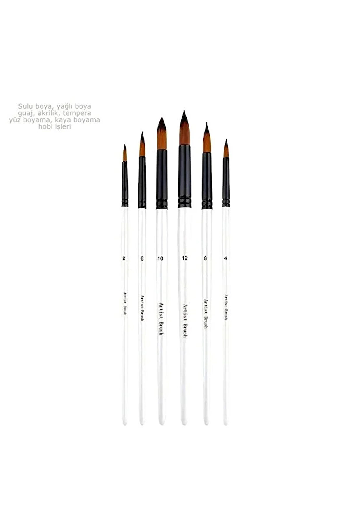 Sivri uçlu fırça seti 6 Adet-akrilik boya, yağlı boya, guaj boya, resim fırçası