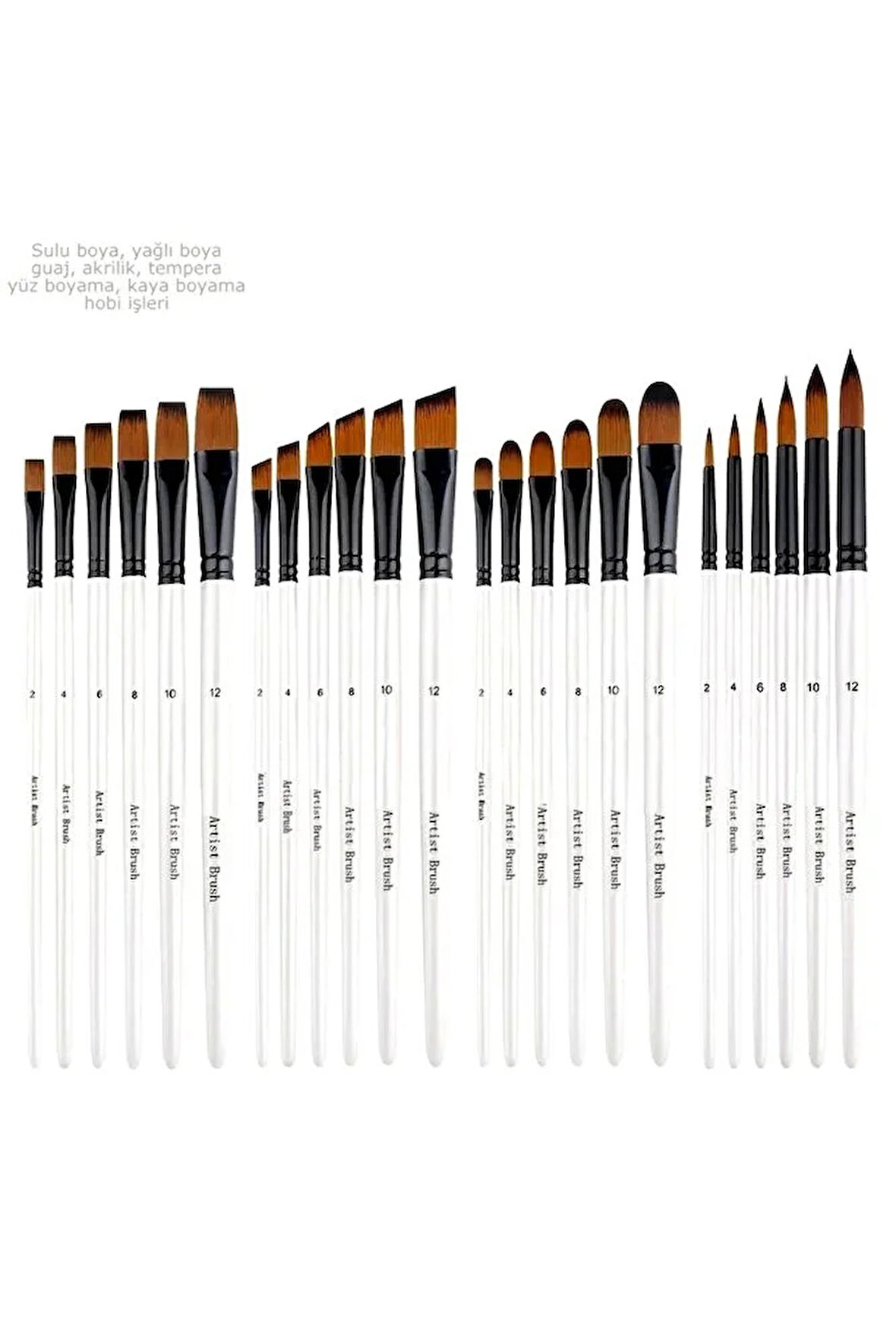 Fırça seti 24 Adet-4 farklı model, akrilik boya, yağlı boya, guaj boya, resim fırçası