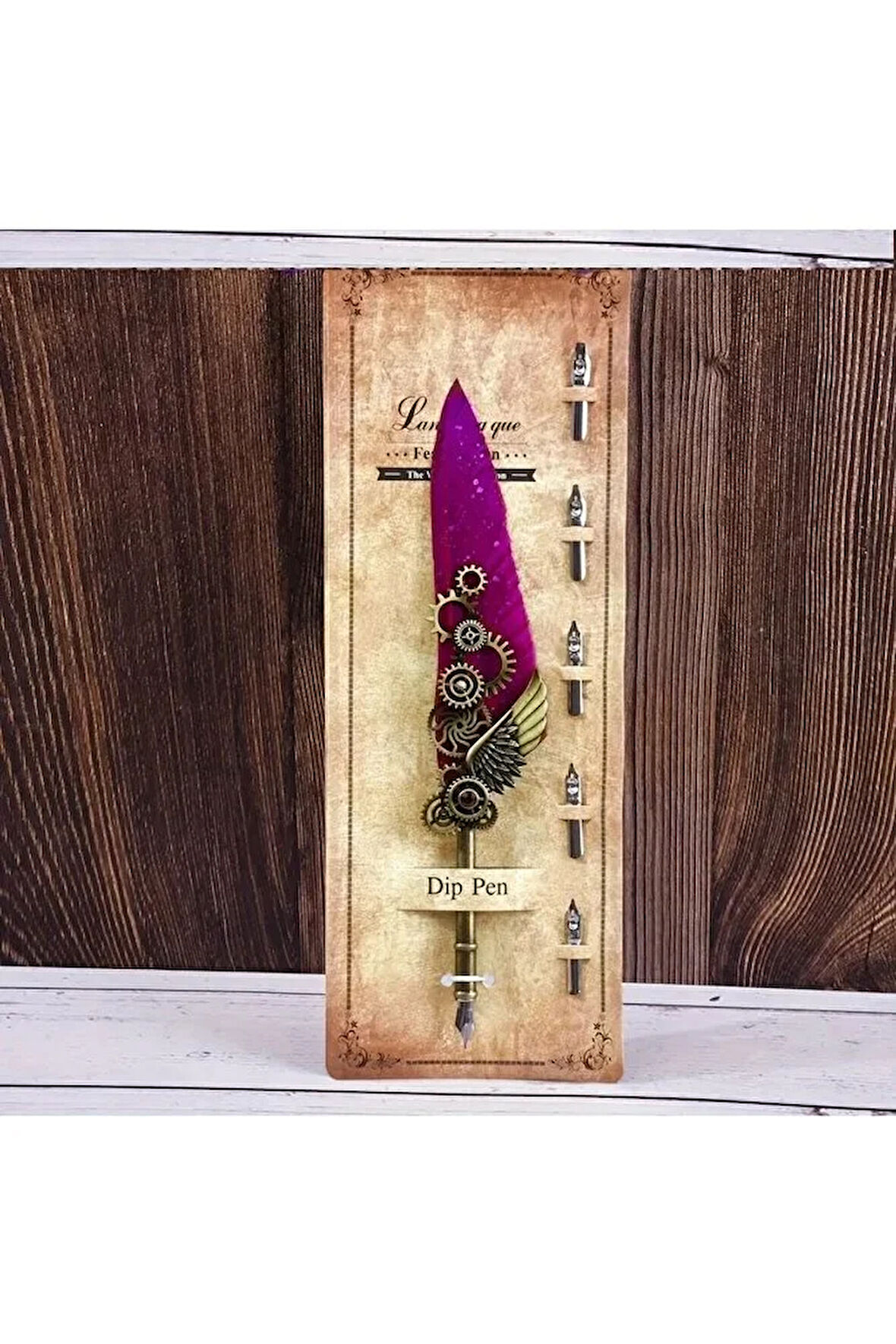 Kaligrafi tüy divit kalem seti, yazı kalem seti, retro dekoratif kalem metal, 1 kalem 6 uç-Mor renk