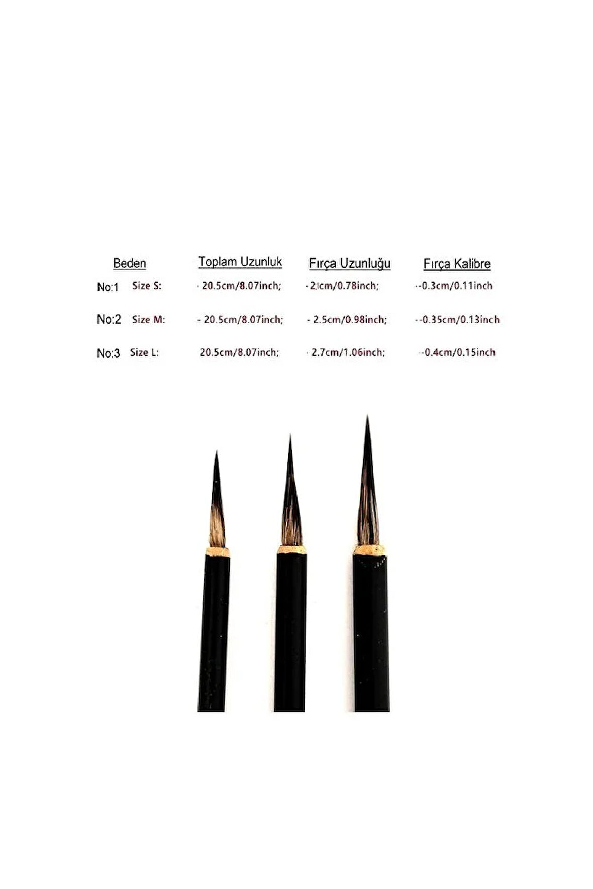 Tahrir fırça seti 3 adet, 1-2-3 Numara fırça-(çini, seramik, tezhip, minyatür,boyama sanatları)