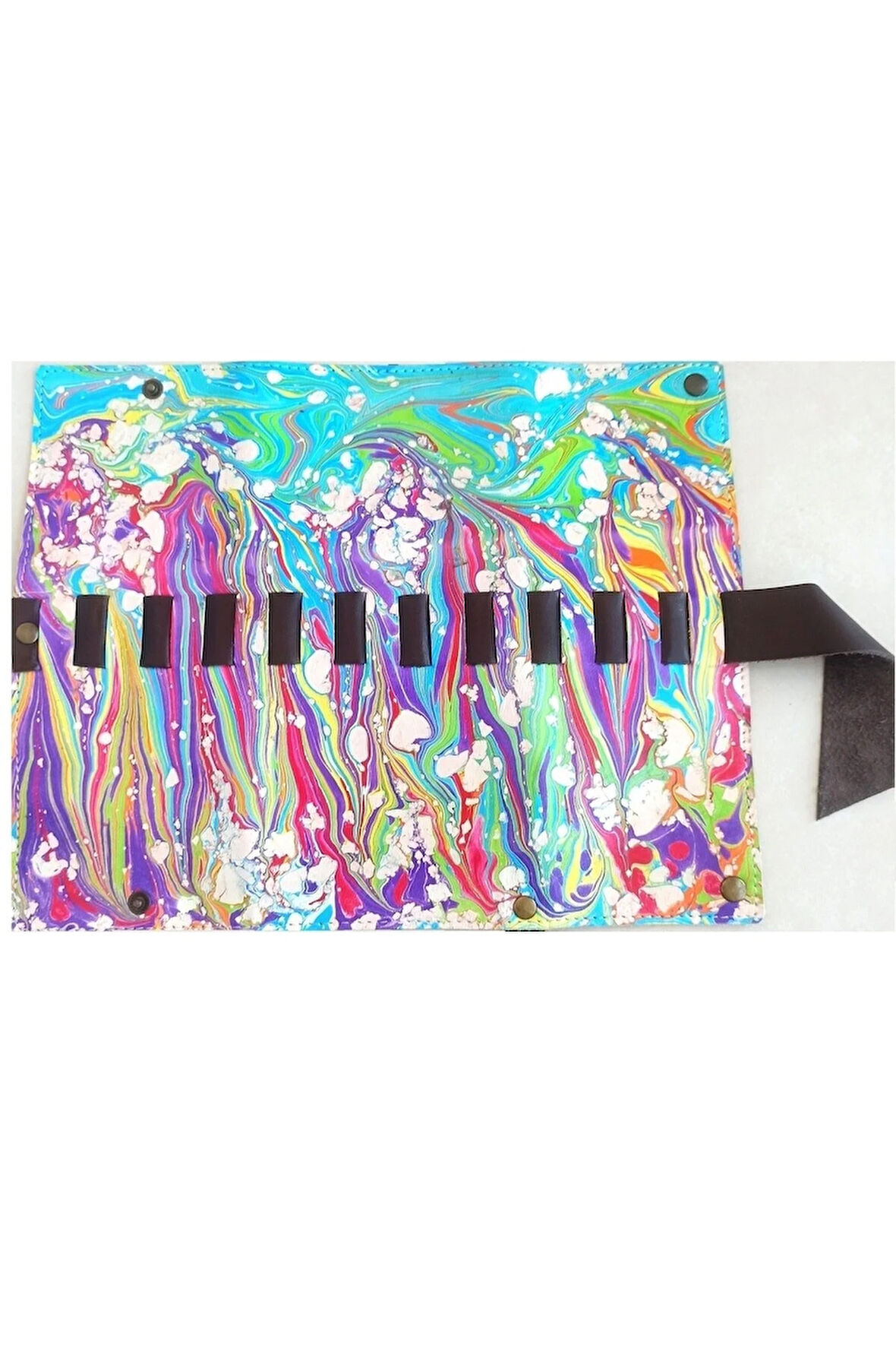 Ebru Sanatı Orjinal, Rulo Deri Kalemlik-karışık Renk-11 Kalem Alır