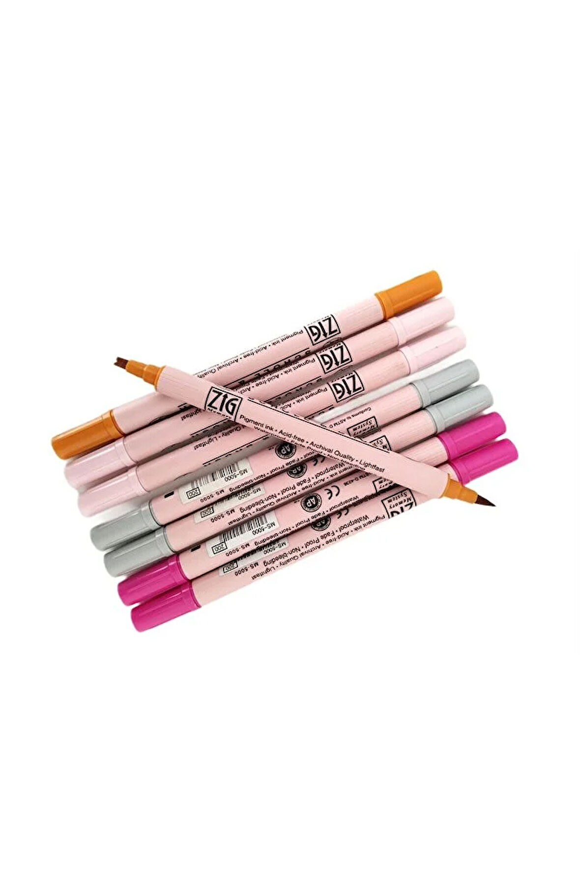Zig Scroll & Brush Çift Çizgi Ve Fırça Uçlu Kaligrafi Kalemi, davetiye kalemi-8 Adet