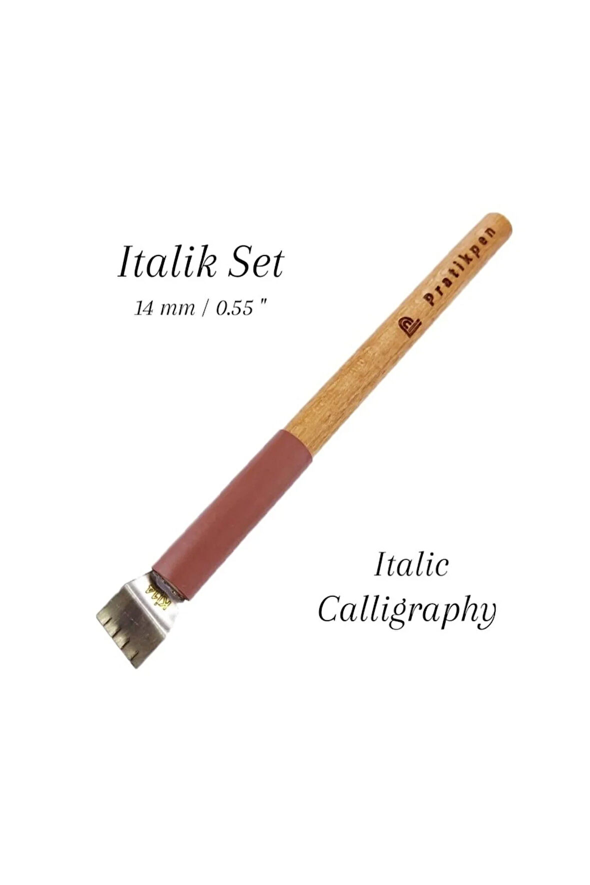 Pratikpen Italik Kaligrafi Kalemi, Yan Kesik, Kalem Sapı Kayın Ağacı 14.0mm