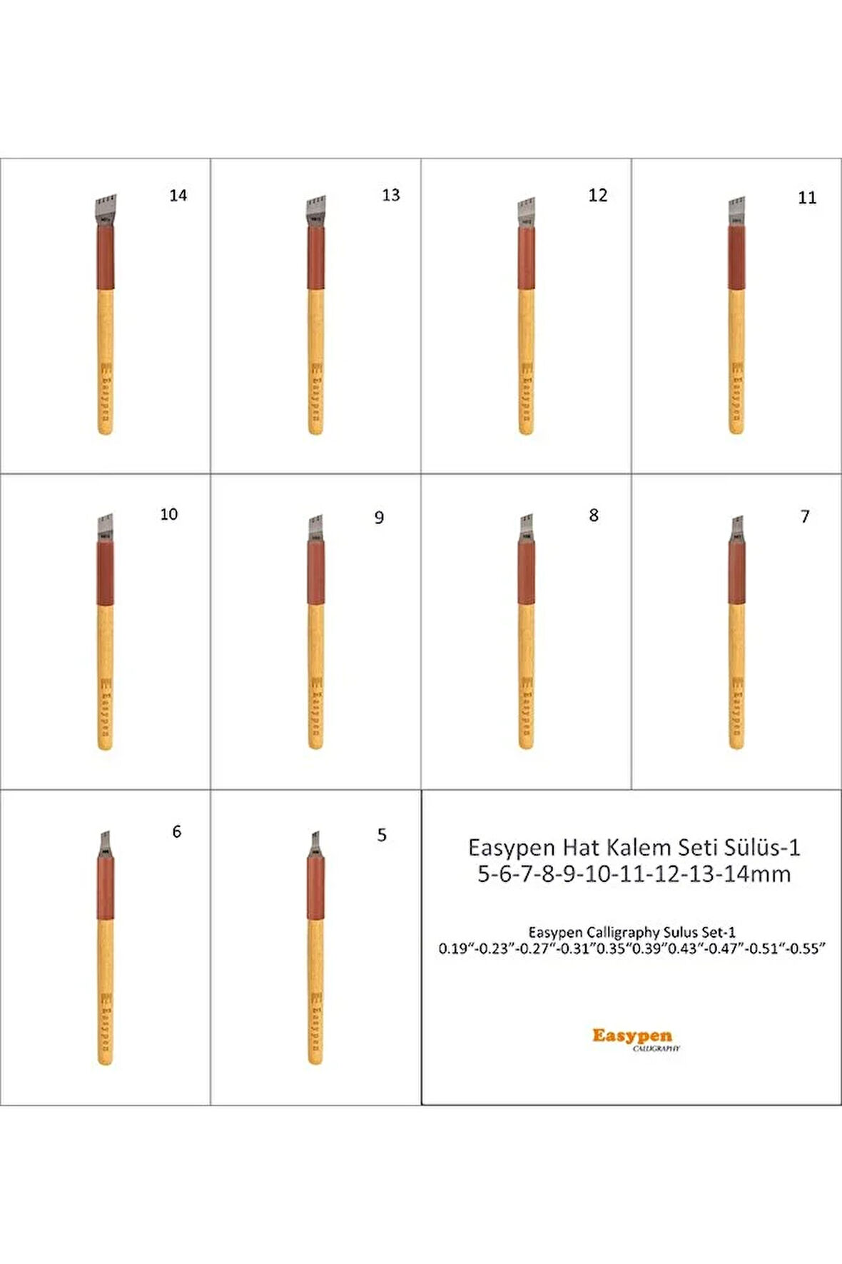 Easypen Sülüs Hat Kalemi Seti-1 El yapımı 5-14mm arası-10 kalem