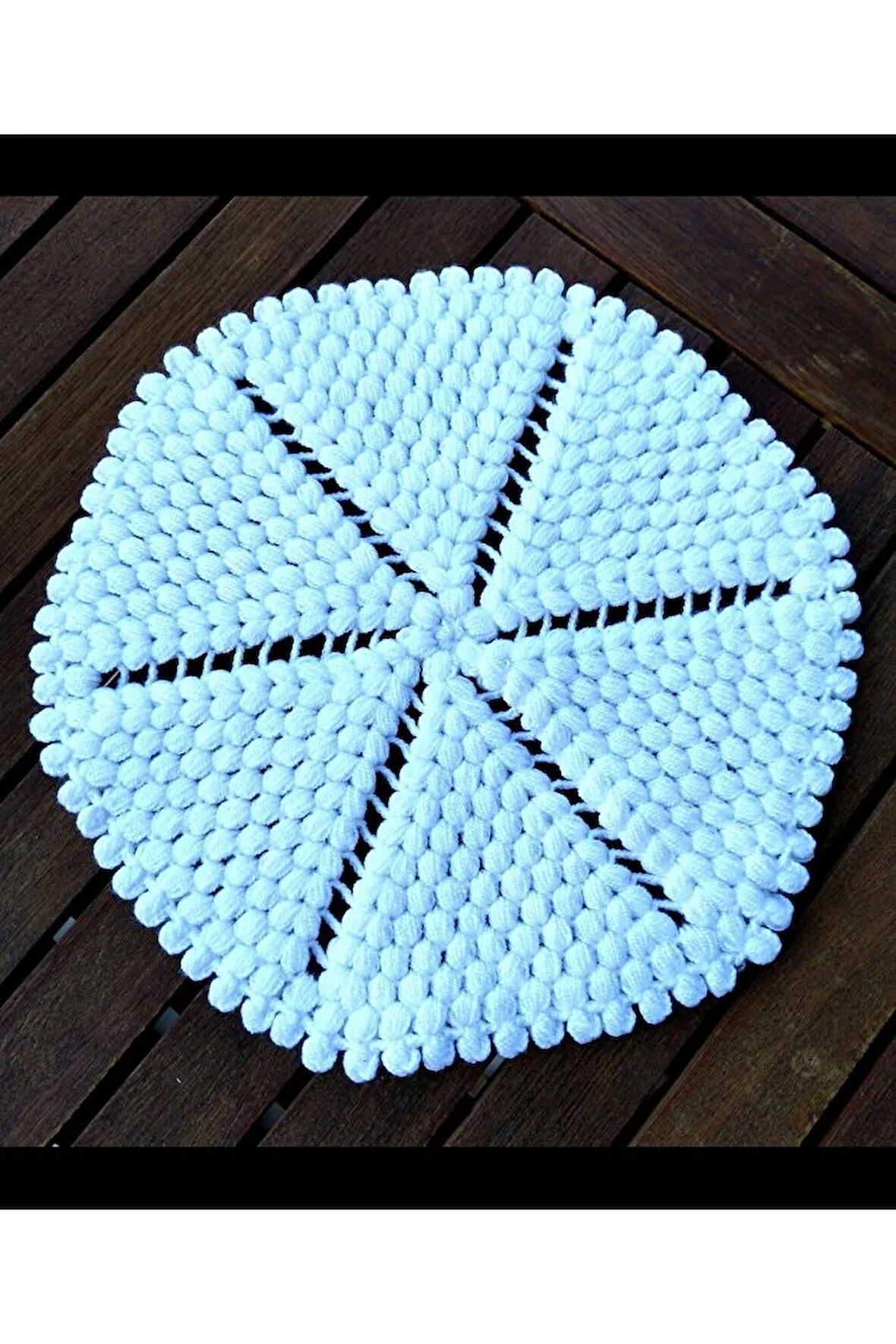 Banyo Lifi beyaz renk, duş bezi, el örgüsü, çeyizlik, altıgen çap:26cm