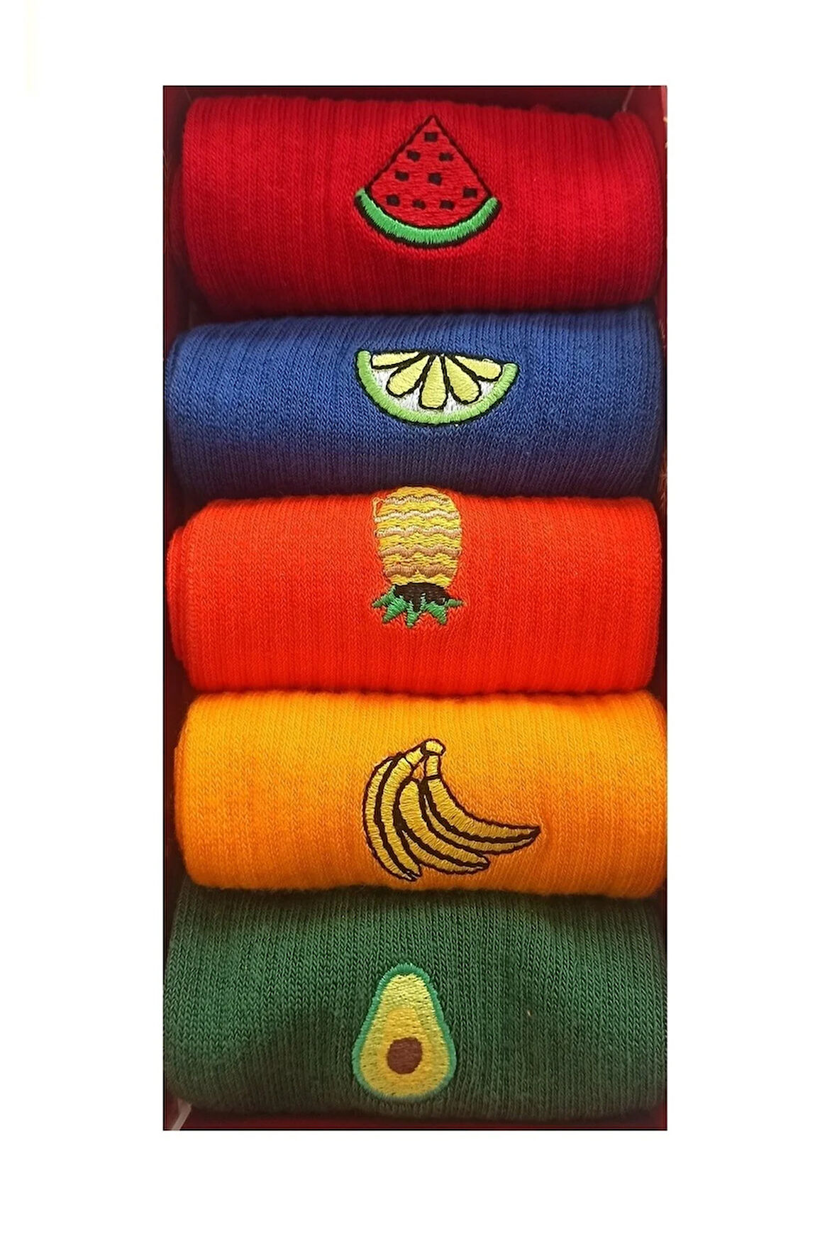 Meyve Işlemeli Çoraplar, Sevimli Çoraplar, Nakışlı Çoraplar, Unisex Çoraplar 5 Çift No:2