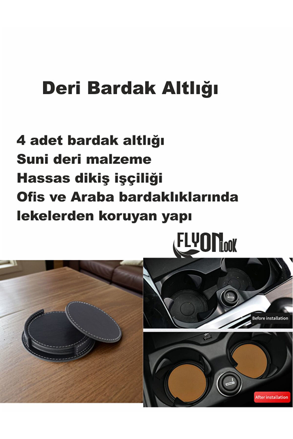 Deri Bardak Altlığı 4 Adet Bardak Altlığı Yuvarlak Tasarım Ofiste Evde Masanızı Tamamlayıcı Bardak