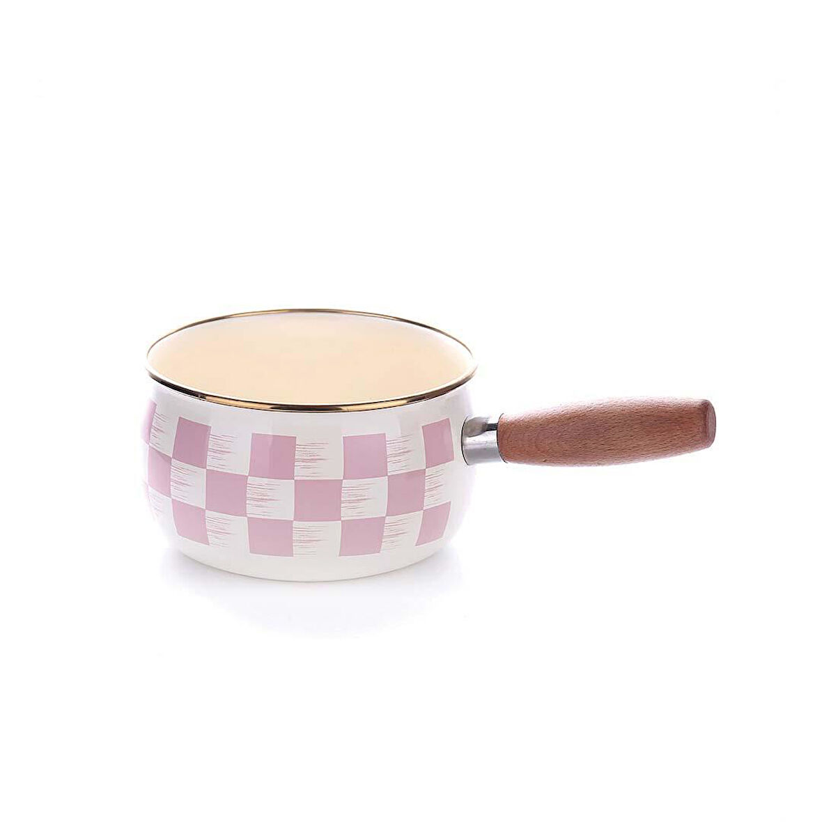 Emaye Sos Tavası Pembe Dama Desen 16 CM Yumurta Haşlama