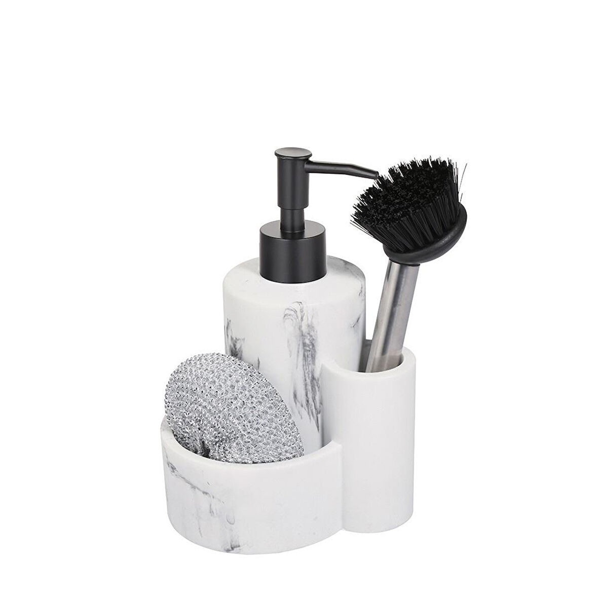 Polyester Sıvı Sabunluk, Süngerlik ve Lavabo Fırçası – Dekoratif & Dayanıklı