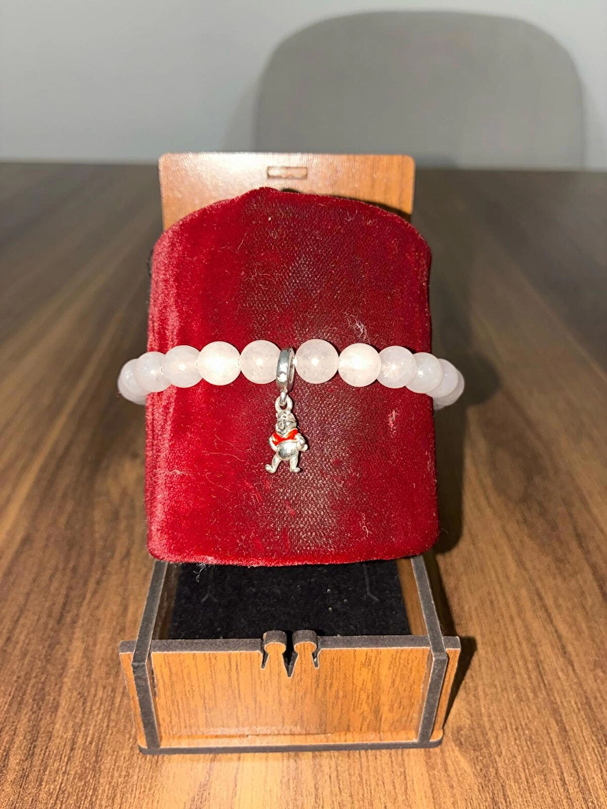 Ayı Charmlı Pembe Kuvars Bileklik