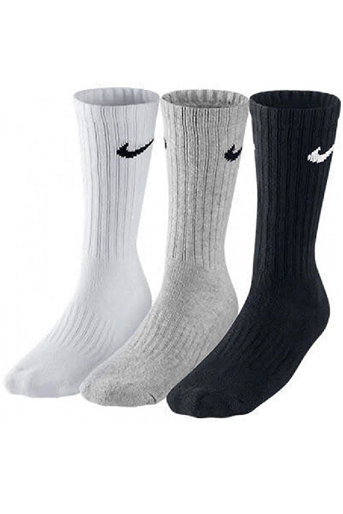 Nike Dri Fit 3 Pack Cotton Crew Socks 3 lü Pamuklu Spor Çorap Beyaz Gri Siyah