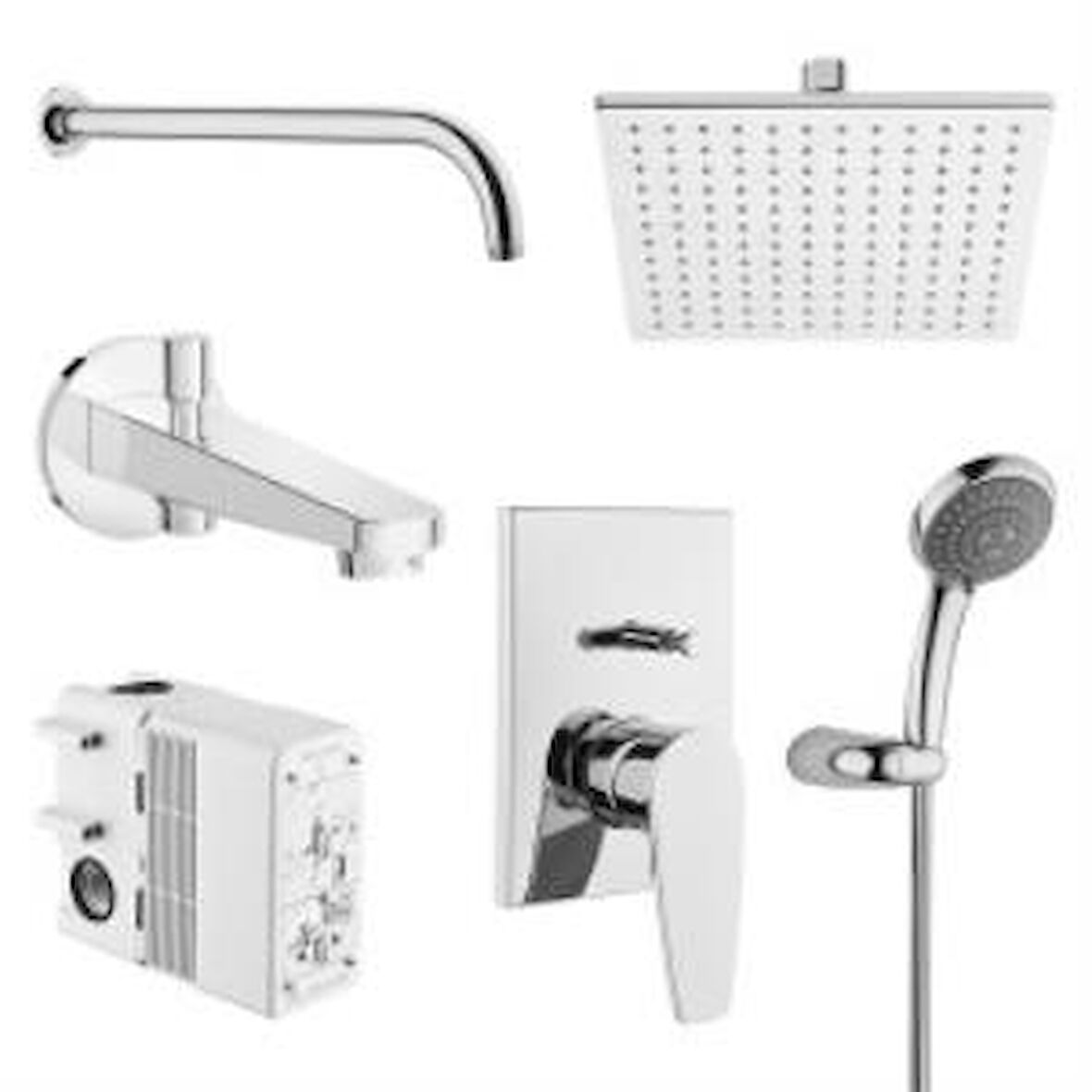 Artema Q - Line Ankastre Banyo / Duş Seti, Krom, Kare, 6 Parça