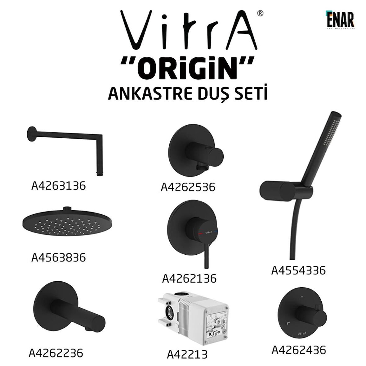 VitrA Origin Ankastre Duş Seti - Mat Siyah - 8 Parça