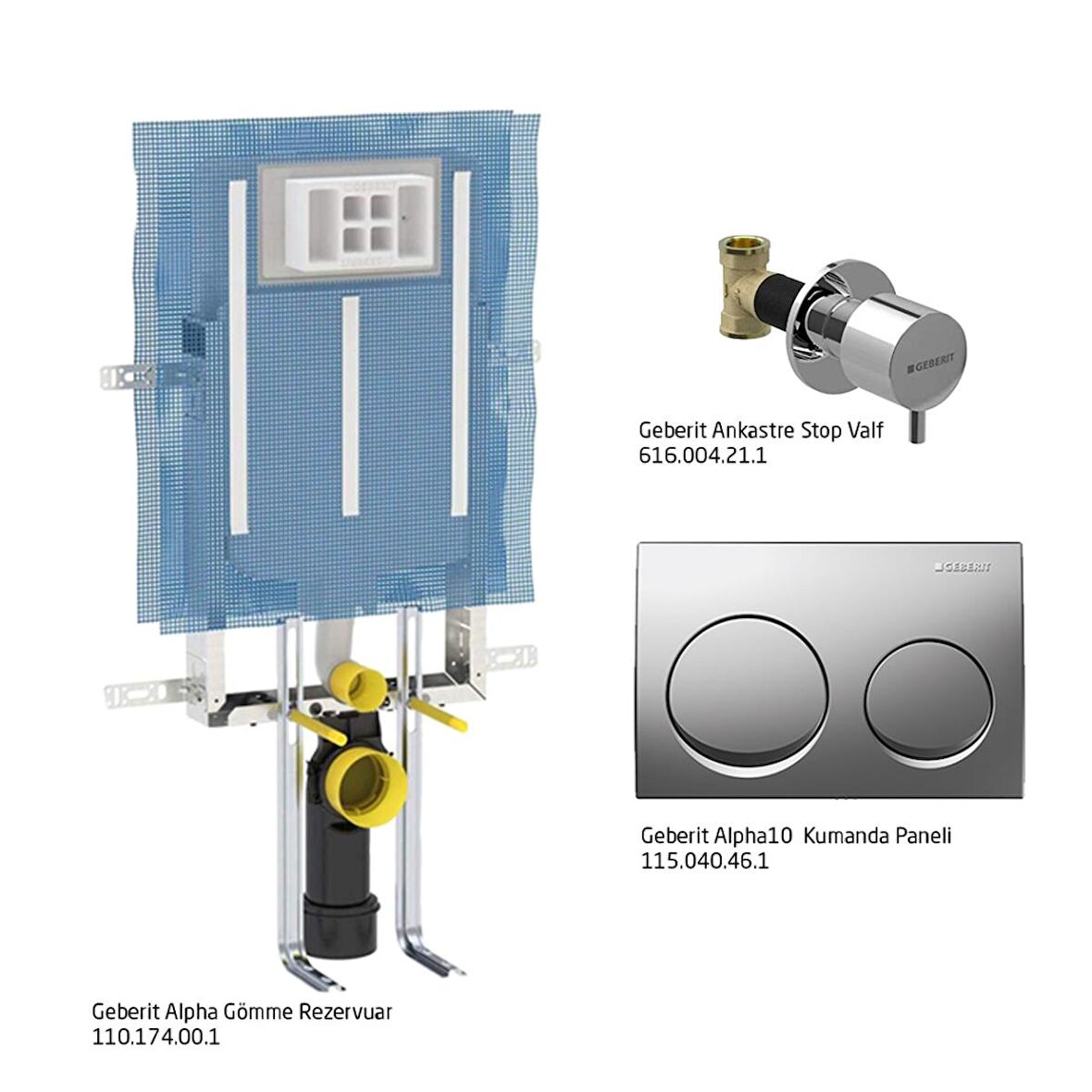 Geberit Alpha10 Gömme Rezervuar Seti,Mat Krom Panel