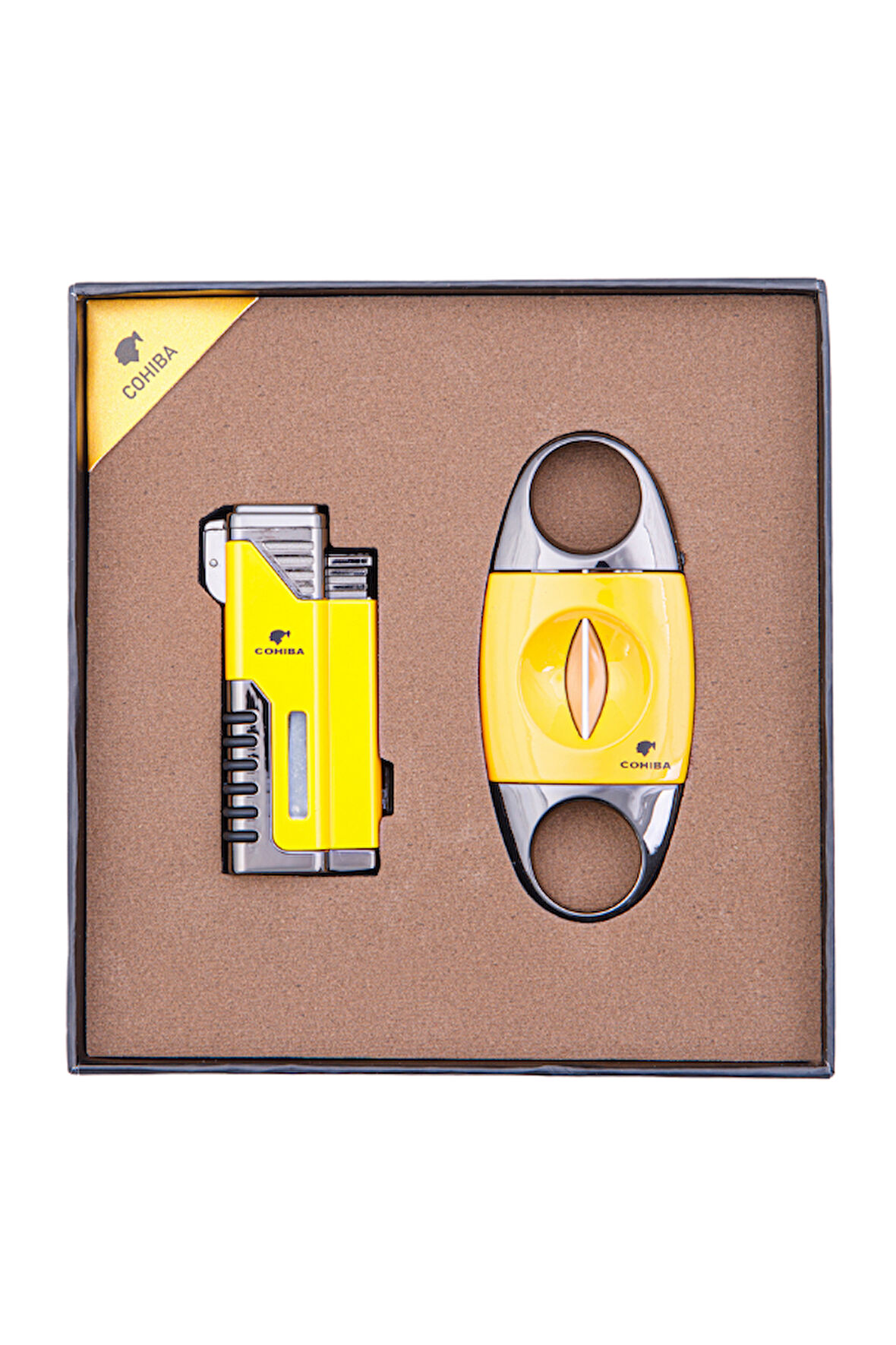 Cohiba Çakmak Kesici İkili Sarı - Siyah Puro Seti