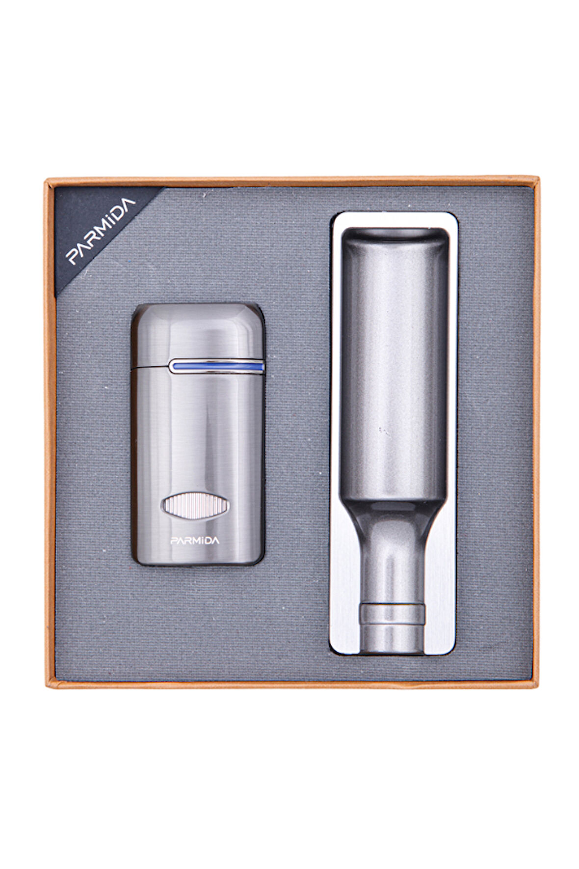 Parmida Çakmak Küllük İkili Gunmetal Puro Seti