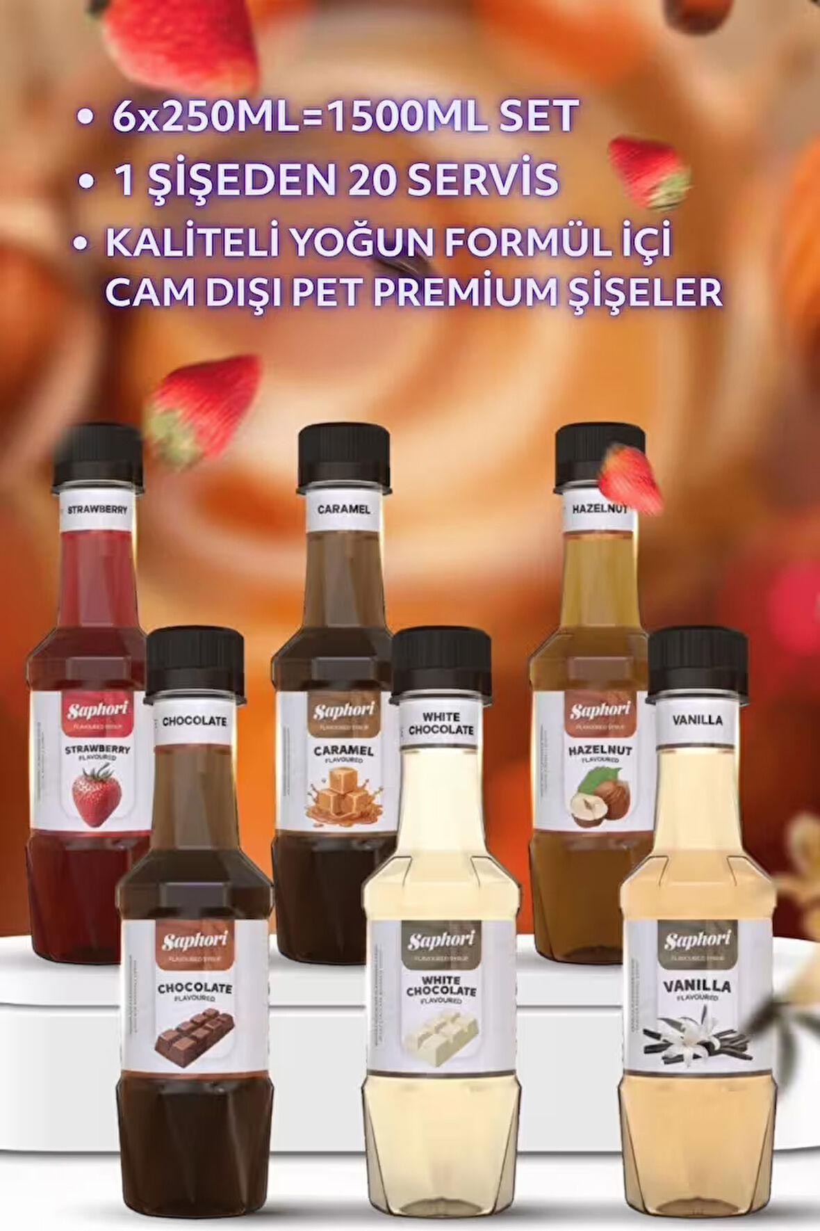 Saphori 6’lı Aromalı Kokteyl Şurubu Kahve Şurubu Seti 6 x 250 ML