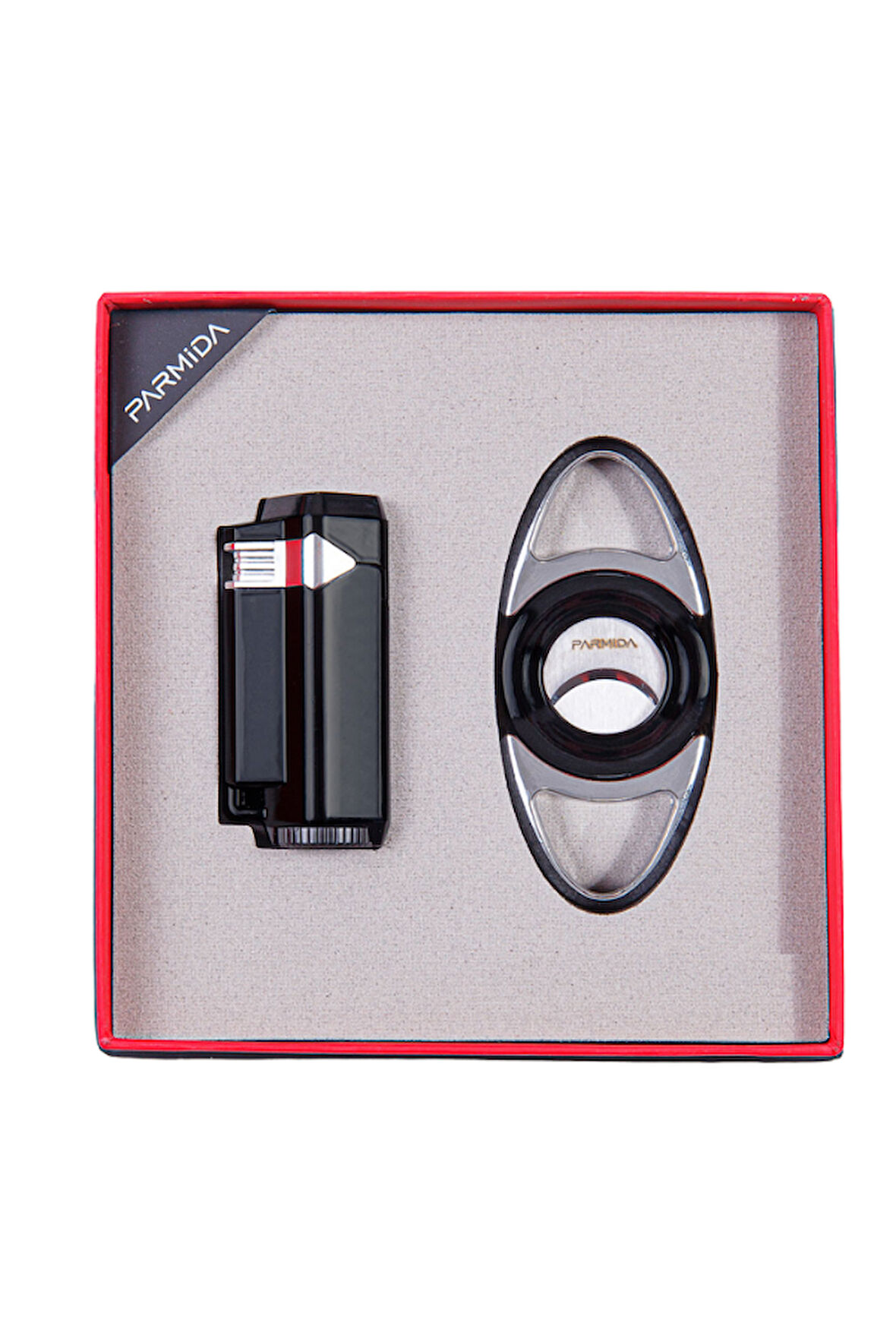 Parmida Çakmak Kesici Siyah-Gümüş İkili Puro Seti