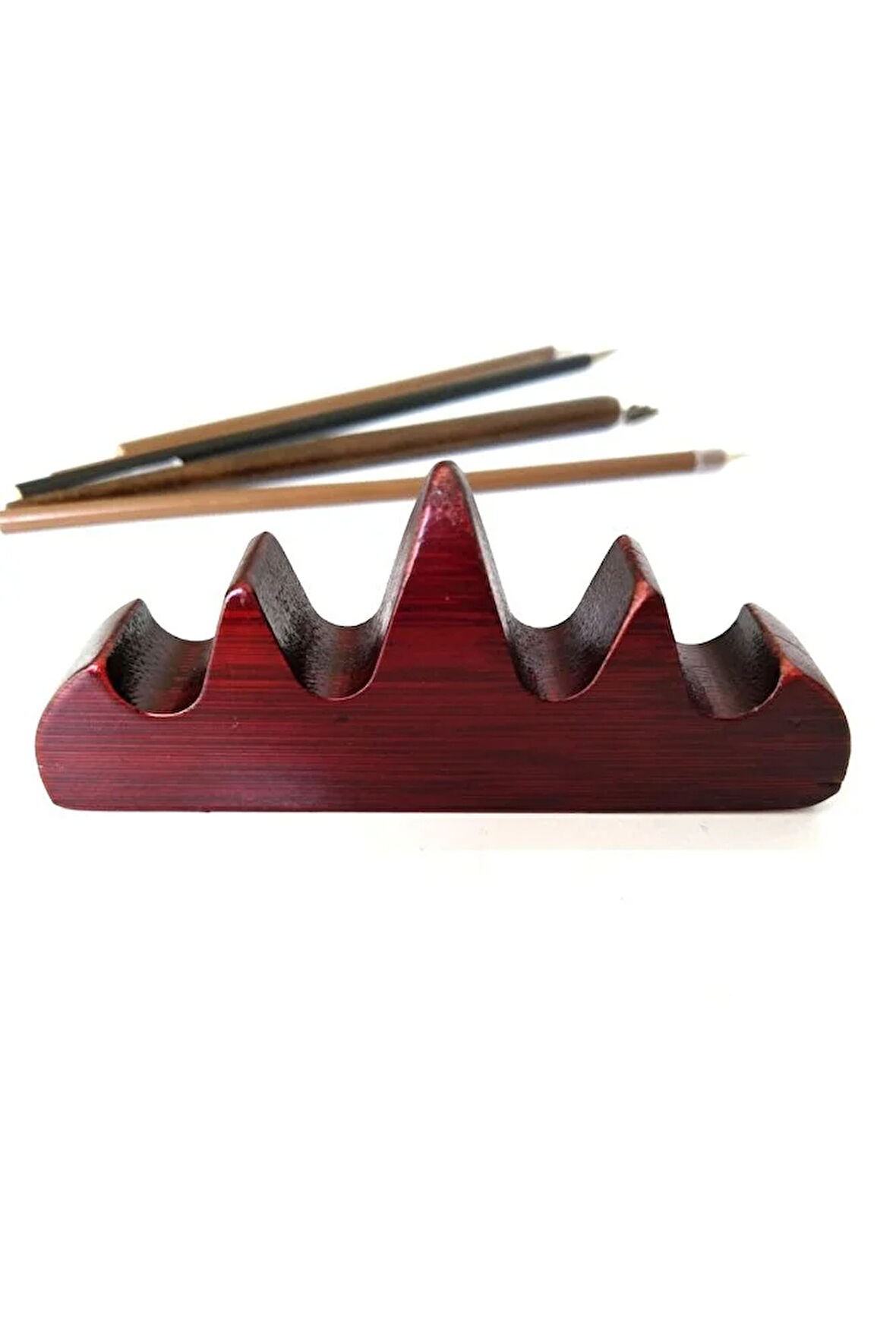 Kalem yastığı ahşap beş parmak, 4 yuvalı-kalem tutucu, fırça tutucu, fırça standı, fırçalık-kahve