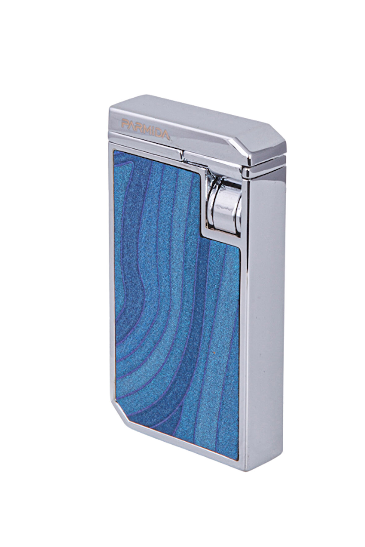 Parmida Çift Torch Pürmüz Mavi-Gümüş Ahşap Desenli Metal Puro Çakmağı
