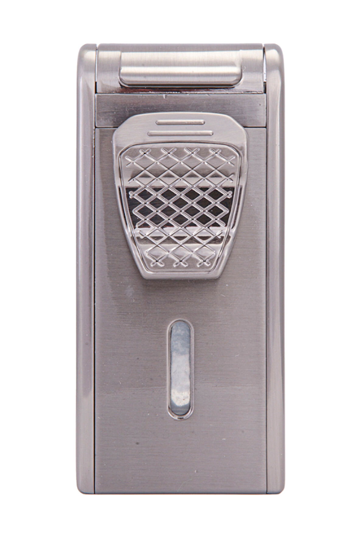 Parmida Çift Torch Pürmüz Parlak Gümüş Metal Puro Çakmağı