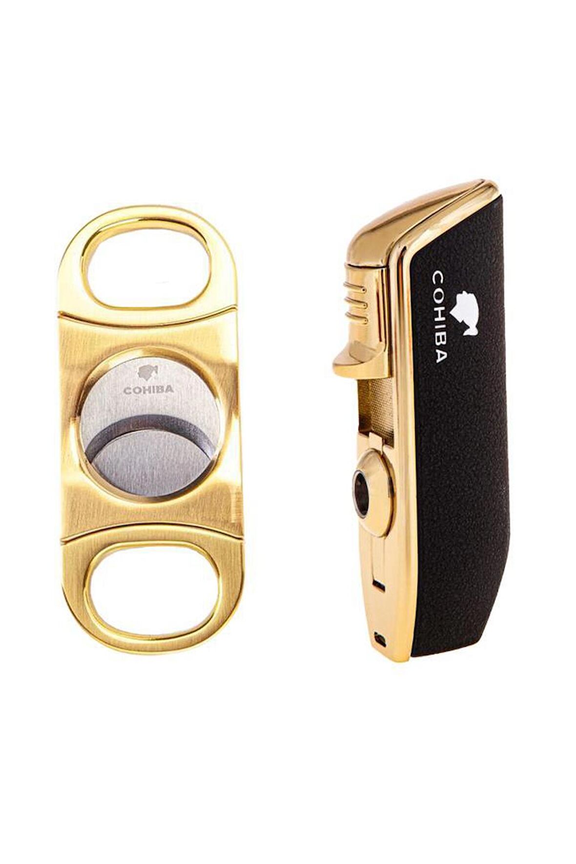 Cohiba 3 Torch Pürmüz Siyah Çakmak ve Gold Kesici Seti