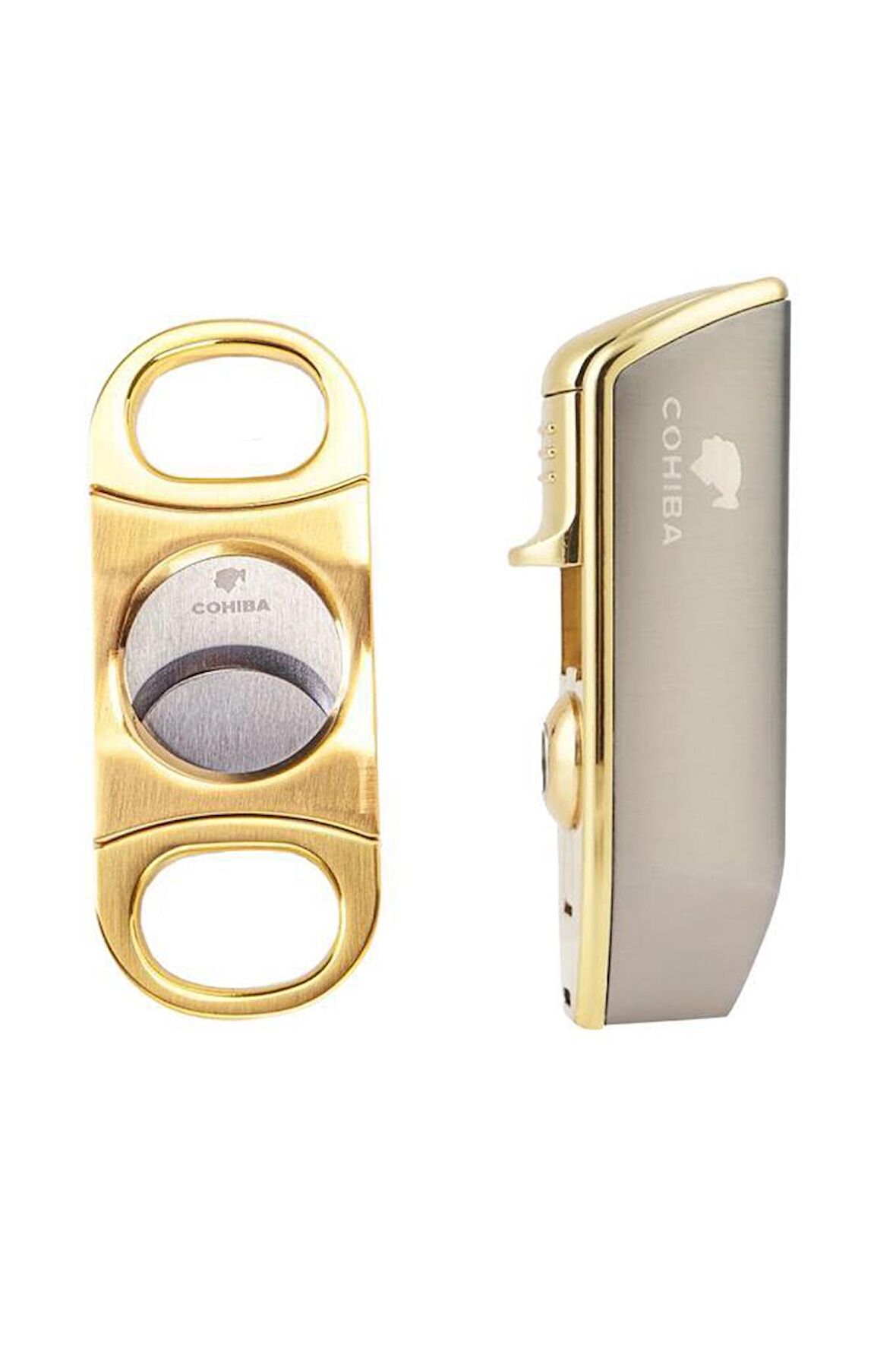 Cohiba 3 Torch Pürmüz Gunmetal Çakmak ve Gold Kesici Seti
