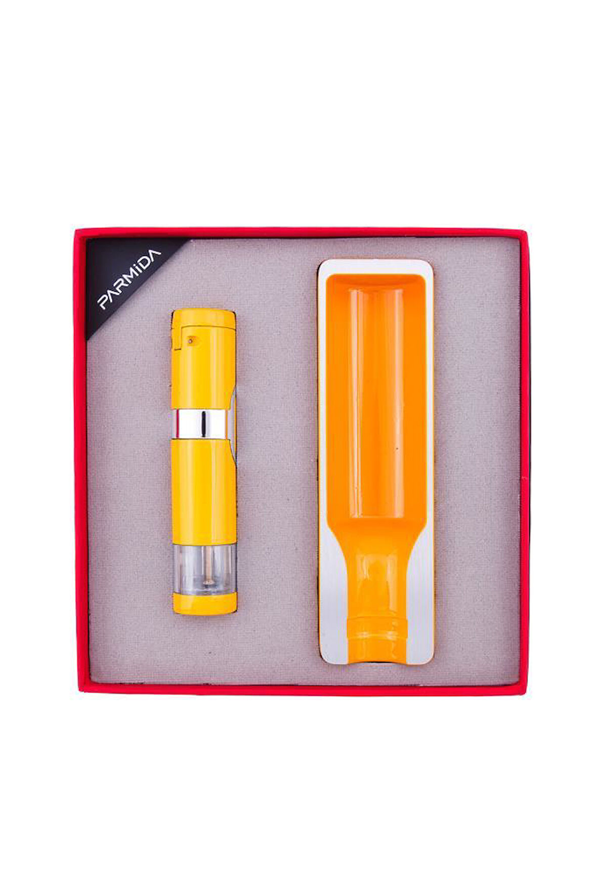Parmida Tek Torch Çakmak Tekli Küllük İkili Sarı Puro Seti