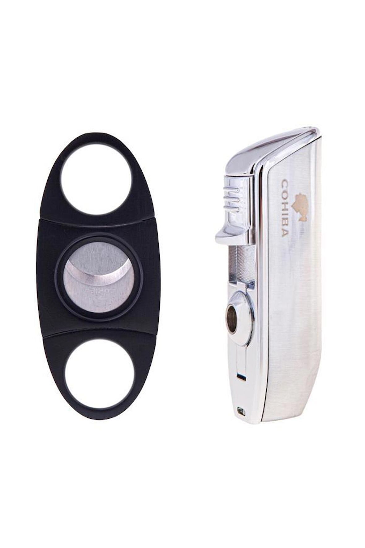 Cohiba 3 Torch Pürmüz Gunmetal Puro Çakmağı ve Kesici Seti