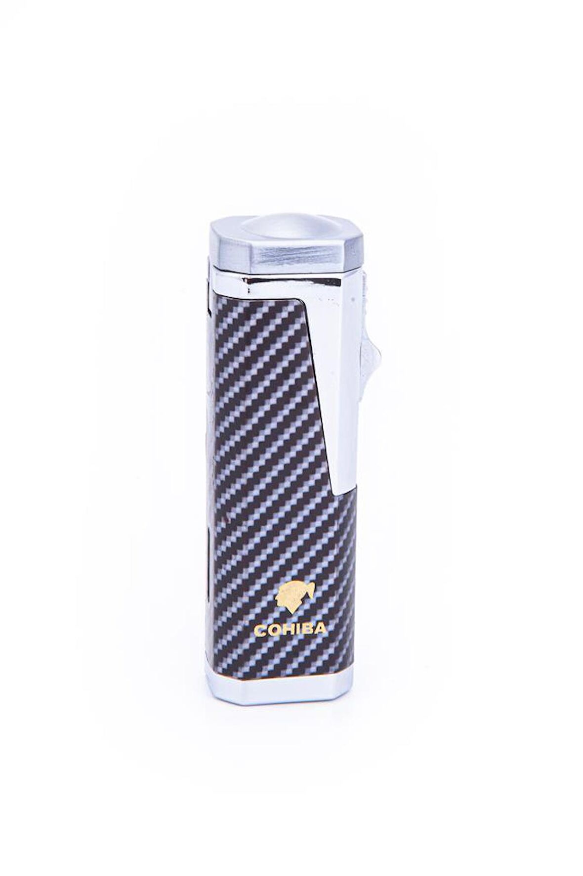 Parmida 3 Torch Pürmüz Karbon Desenli Gümüş Metal Puro Çakmağı