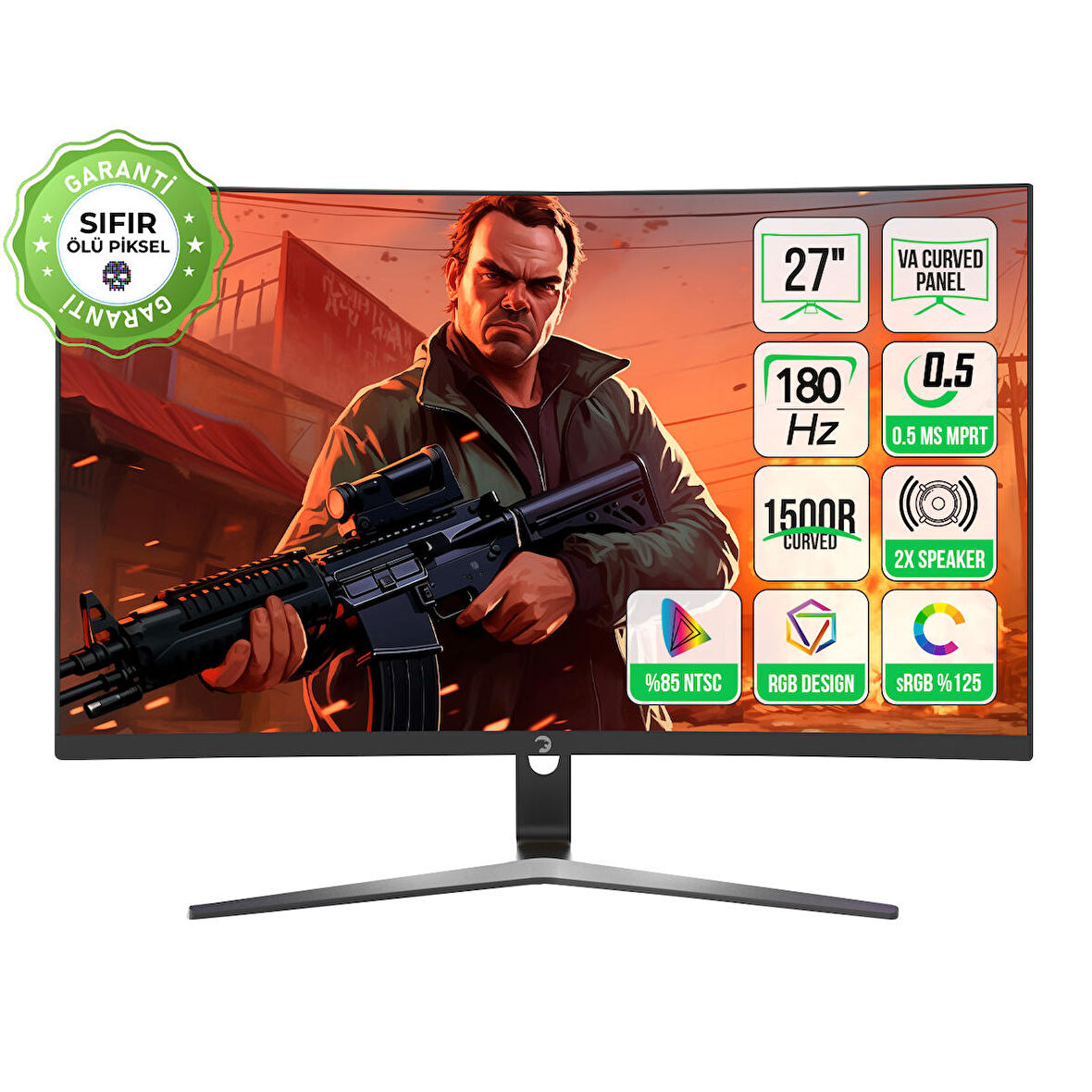 GamePower 27'' Vivid T50 Curved RGB 180Hz 0.5ms 1500R Curved 2x2W Speaker VA Gaming Monitör (Sıfır Ölü Piksel Garantili)