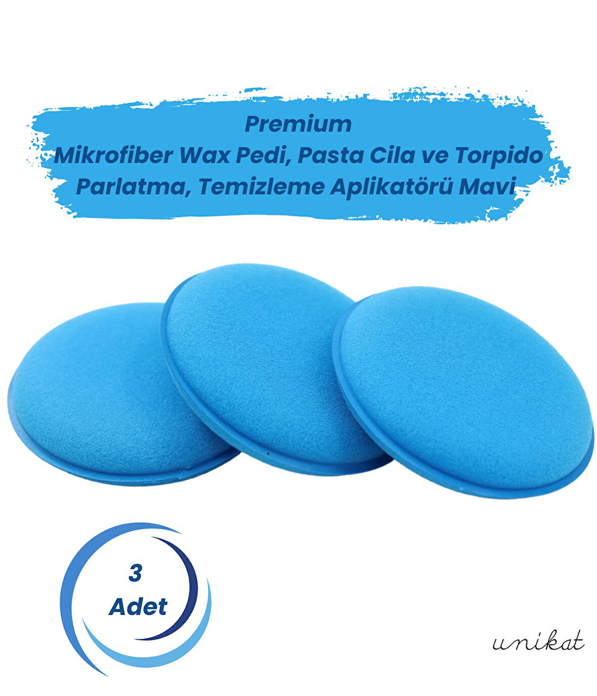 Premium Mikrofiber Wax Pedi, Pasta Cila ve Torpido Parlatma, Temizleme Aplikatörü Mavi 3 Adet