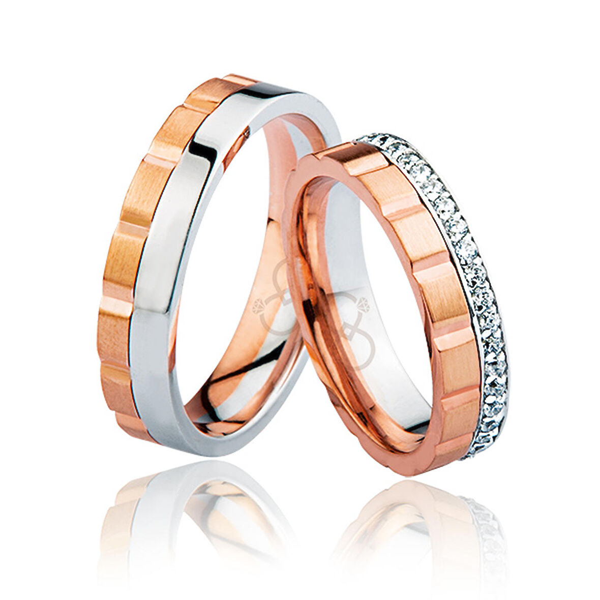 Harem Altın Rose Beyaz Taşlı Altın Alyans 0703